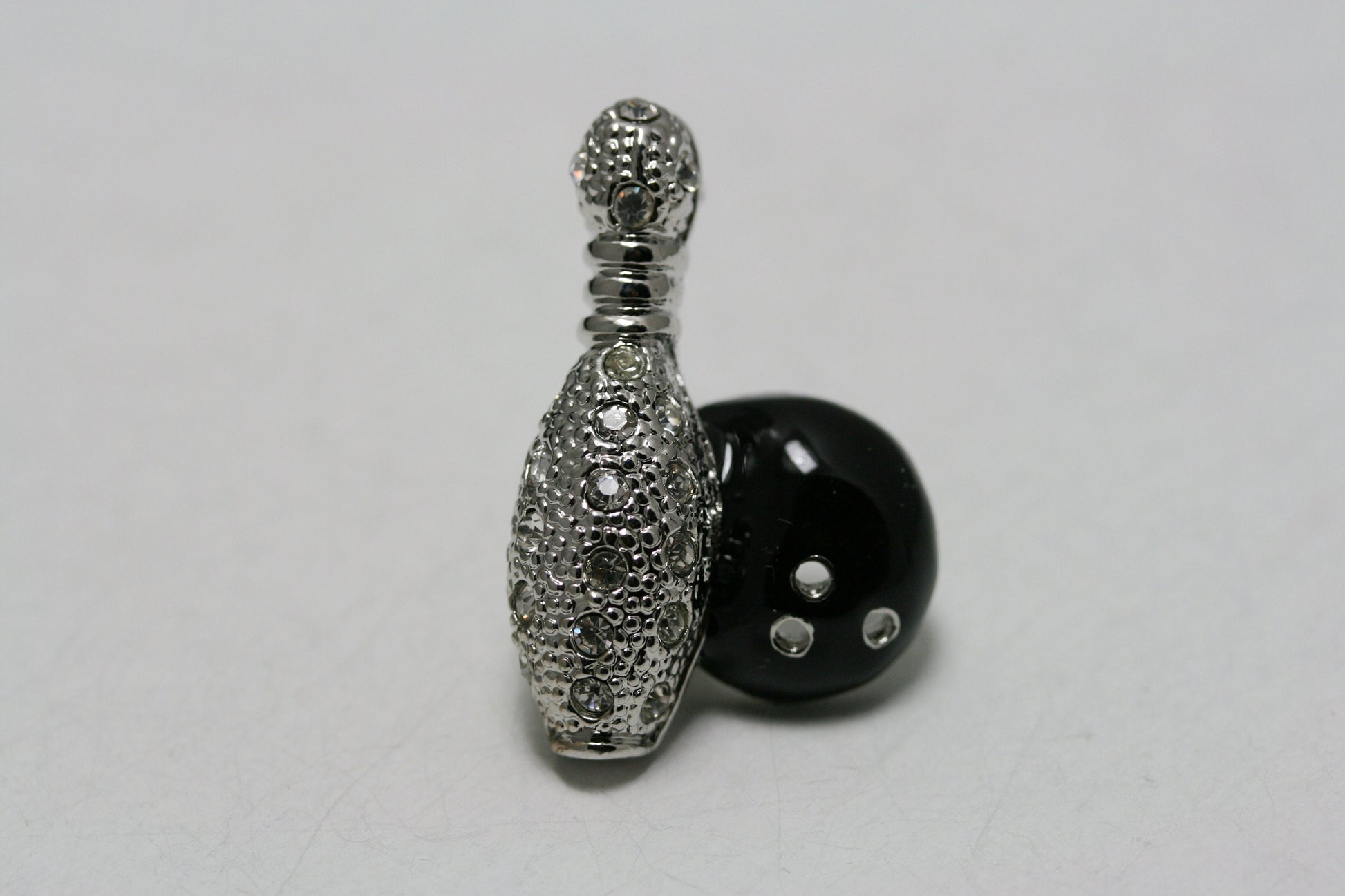 Rhinestone Bowling Pin And Bowling Ball Brooch, Sports Pin