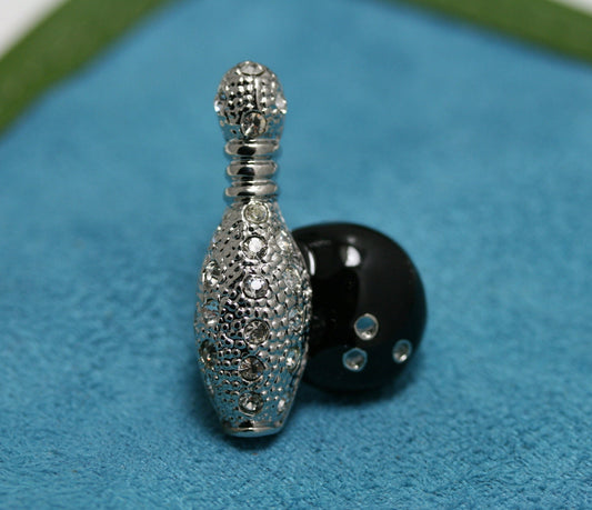 Rhinestone Bowling Pin And Bowling Ball Brooch, Sports Pin