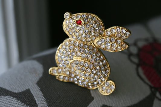 Clear Rhinestone Crystal Easter Bunny Rabbit Pin Brooch