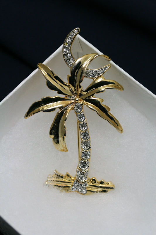 Vintage Rhinestone Palm Tree Pave Brooch Pin