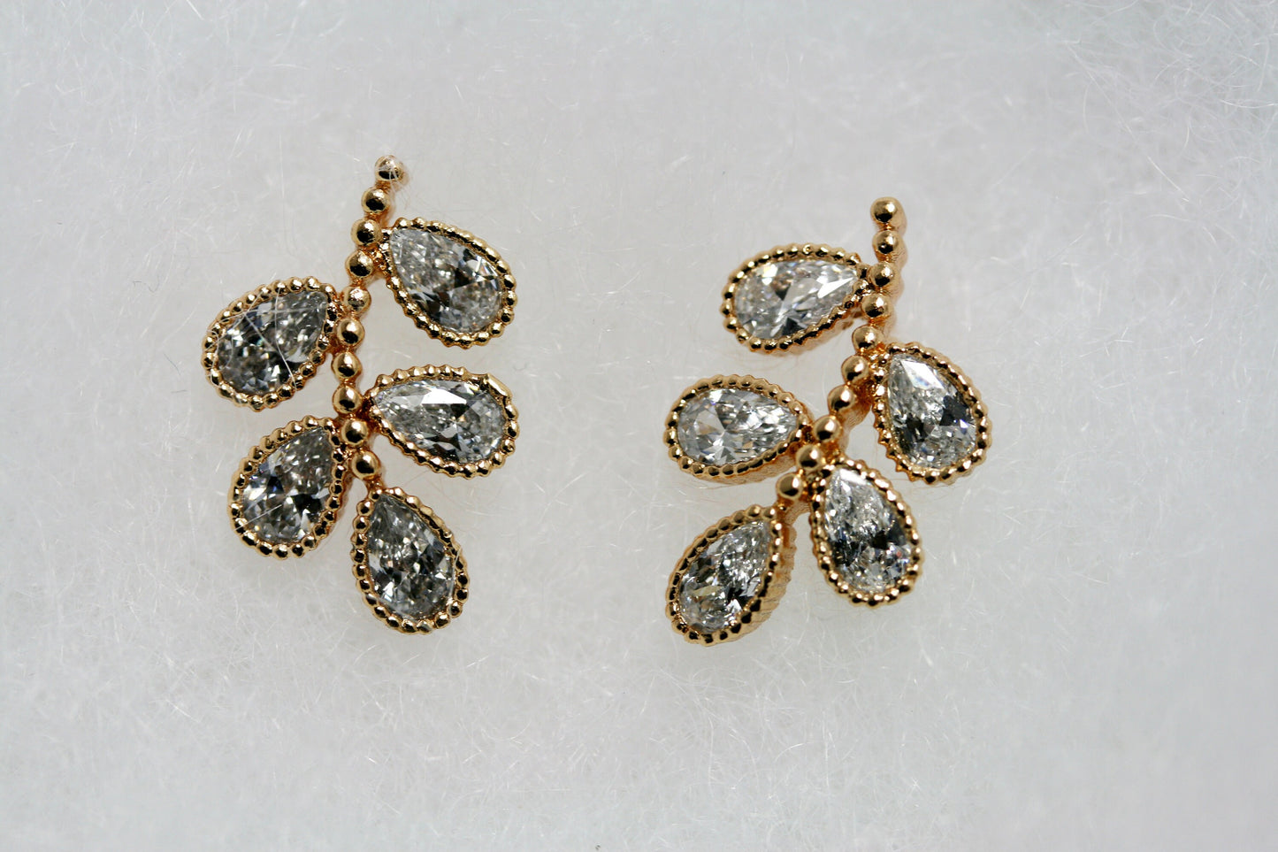 Leaf Stud Earrings with Zircon Gemstones, Rose Gold Leaf Flower Stud Earrings, CZ Rhinestone Minimalist Earrings