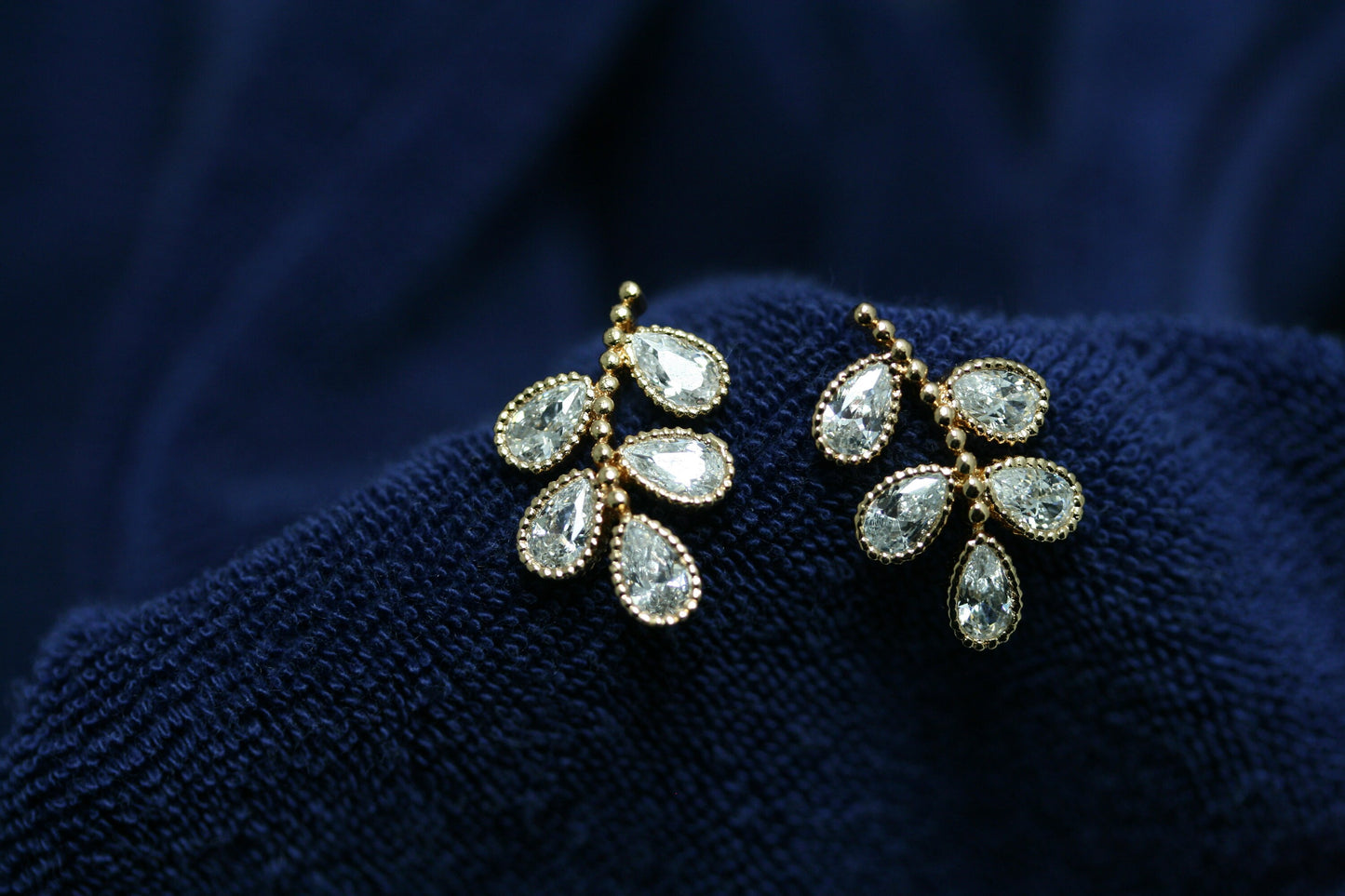 Leaf Stud Earrings with Zircon Gemstones, Rose Gold Leaf Flower Stud Earrings, CZ Rhinestone Minimalist Earrings