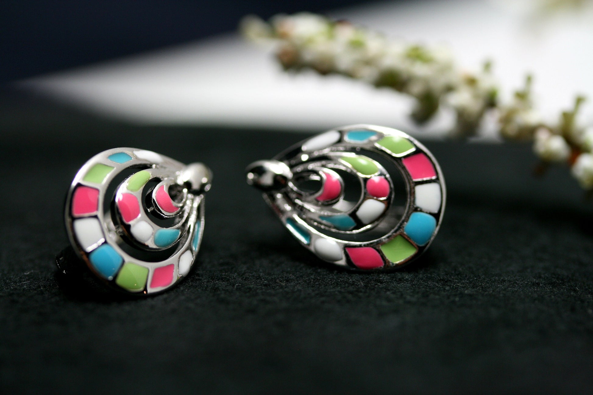 Silver-tone Enamel Teardrop Clip On Earrings | THE COLORS COLLECTION