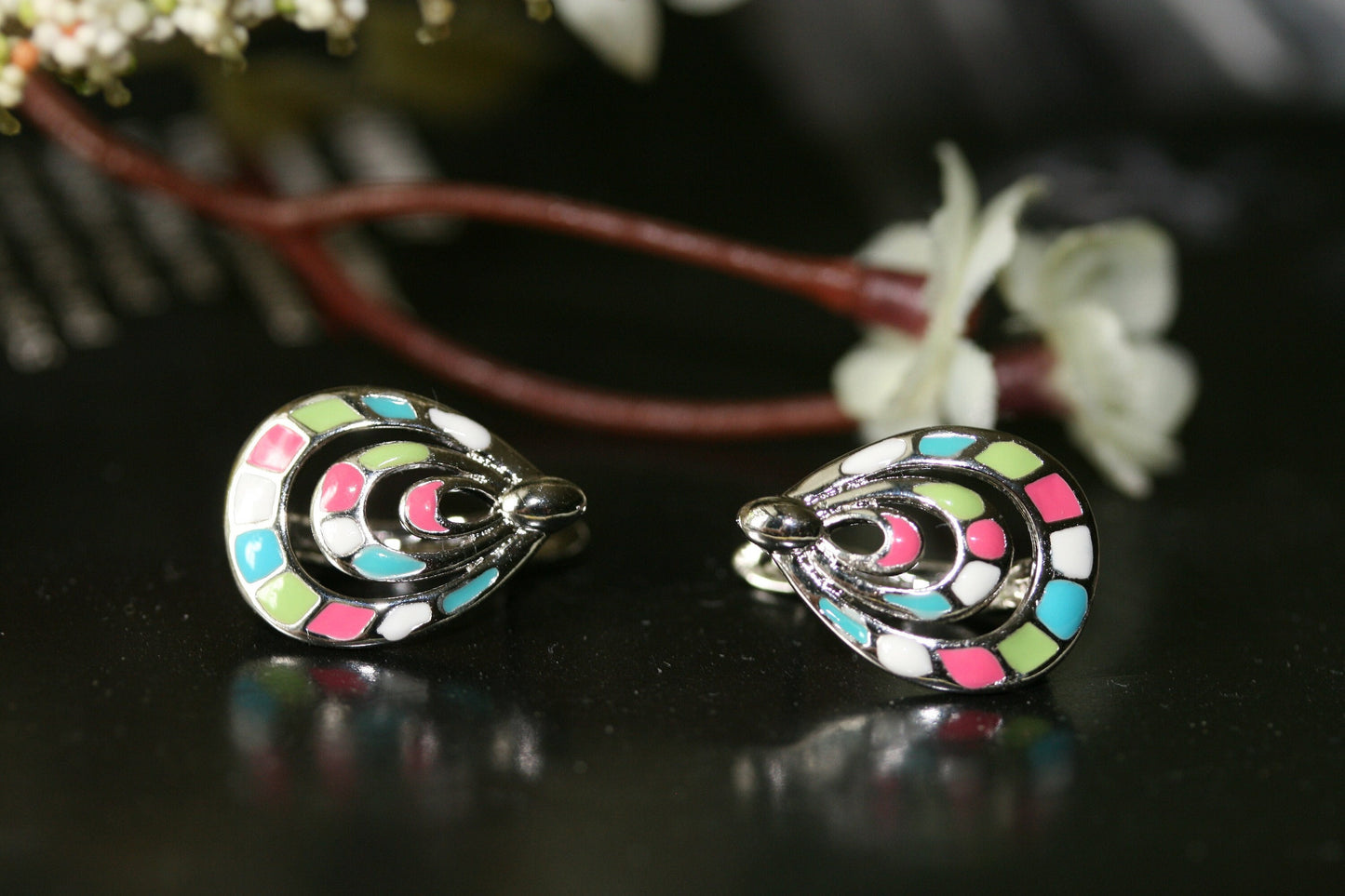 Silver-tone Enamel Teardrop Clip On Earrings | THE COLORS COLLECTION