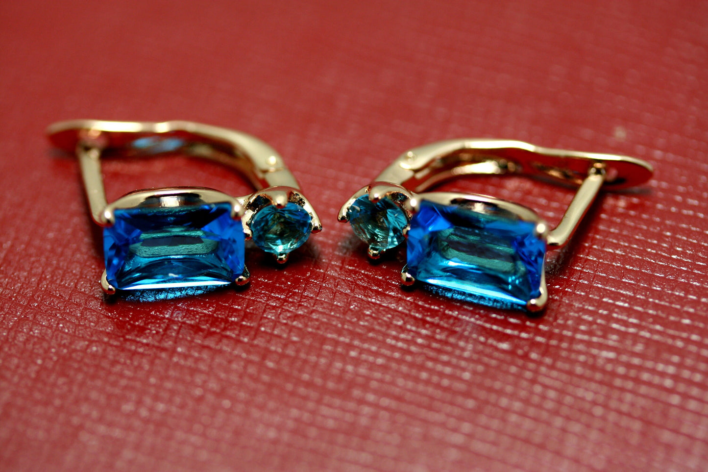 Rectangular CZ Stud Earrings, Burgundy CZ Earrings, Royal Blue CZ Earrings,