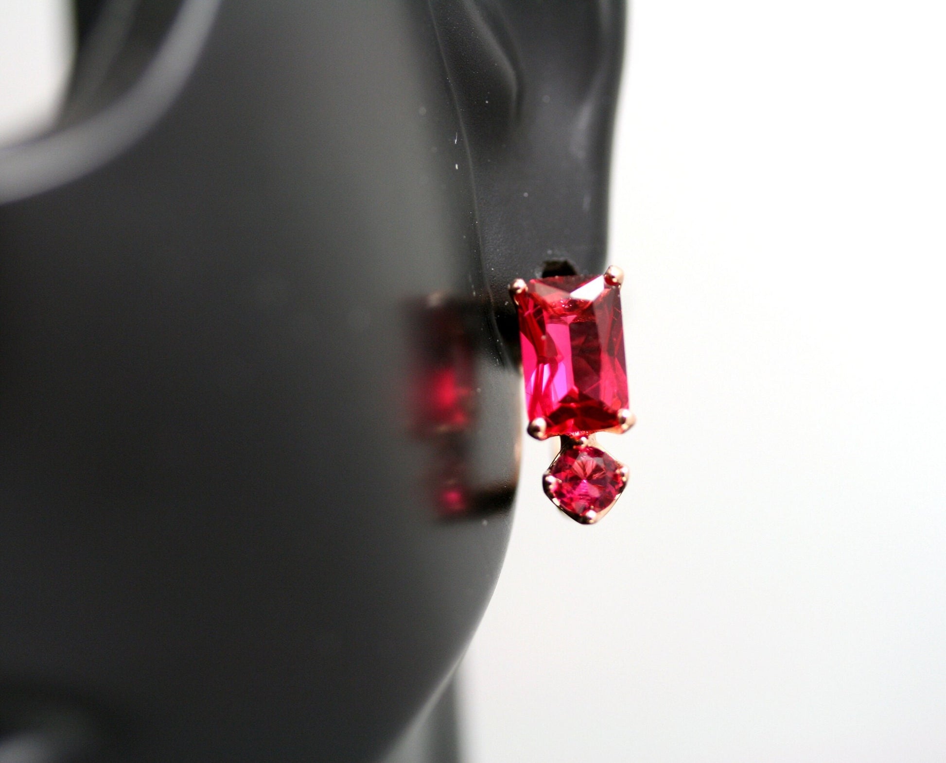 Rectangular CZ Stud Earrings, Burgundy CZ Earrings, Royal Blue CZ Earrings,
