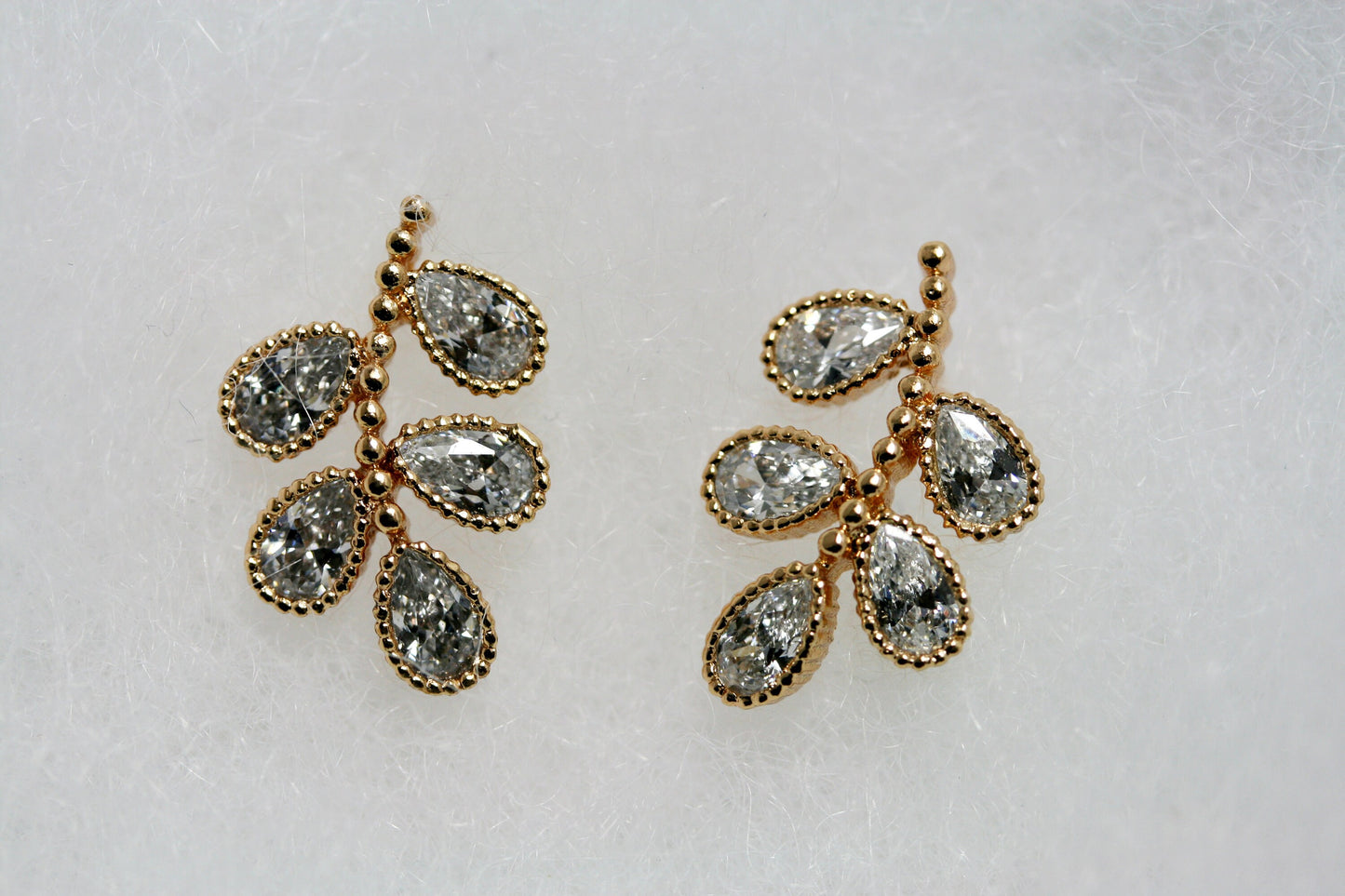 Leaf Stud Earrings with Zircon Gemstones, Rose Gold Leaf Flower Stud Earrings, CZ Rhinestone Minimalist Earrings