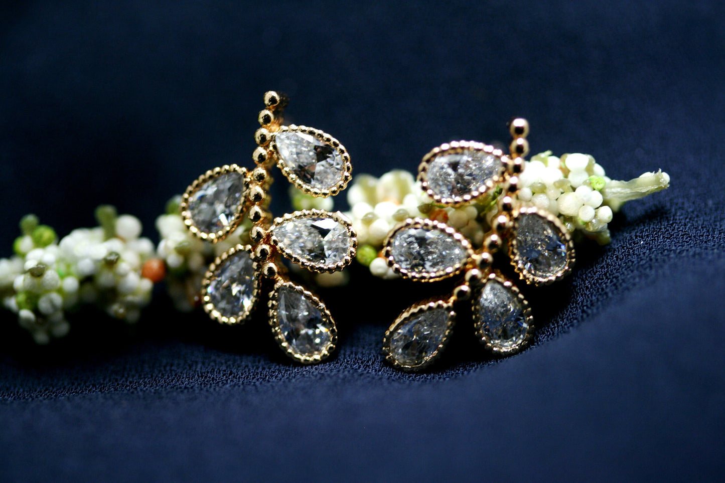 Leaf Stud Earrings with Zircon Gemstones, Rose Gold Leaf Flower Stud Earrings, CZ Rhinestone Minimalist Earrings