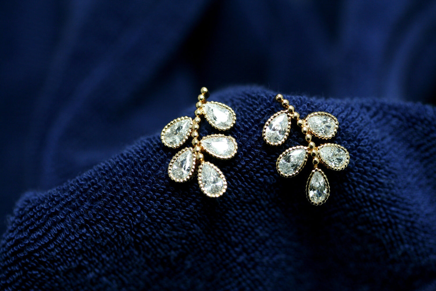 Leaf Stud Earrings with Zircon Gemstones, Rose Gold Leaf Flower Stud Earrings, CZ Rhinestone Minimalist Earrings