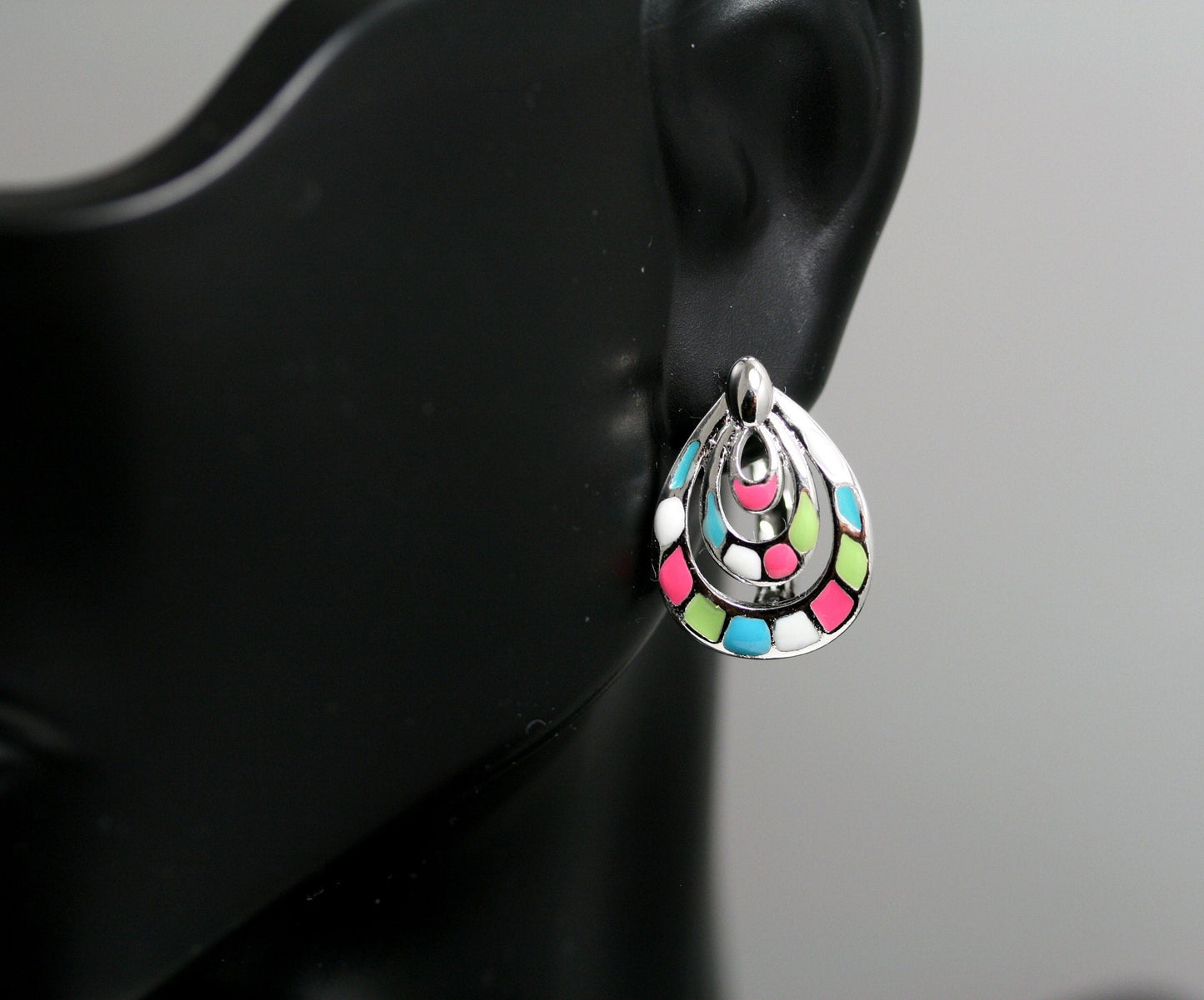 Silver-tone Enamel Teardrop Clip On Earrings | THE COLORS COLLECTION