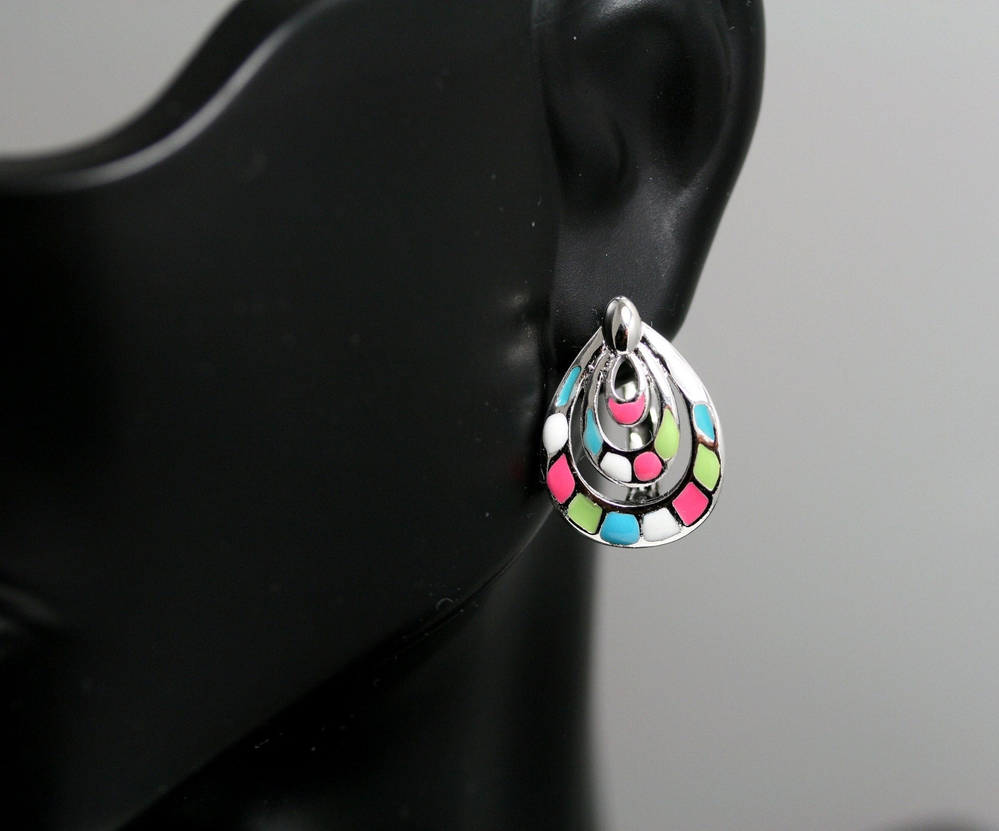 Silver-tone Enamel Teardrop Clip On Earrings | THE COLORS COLLECTION