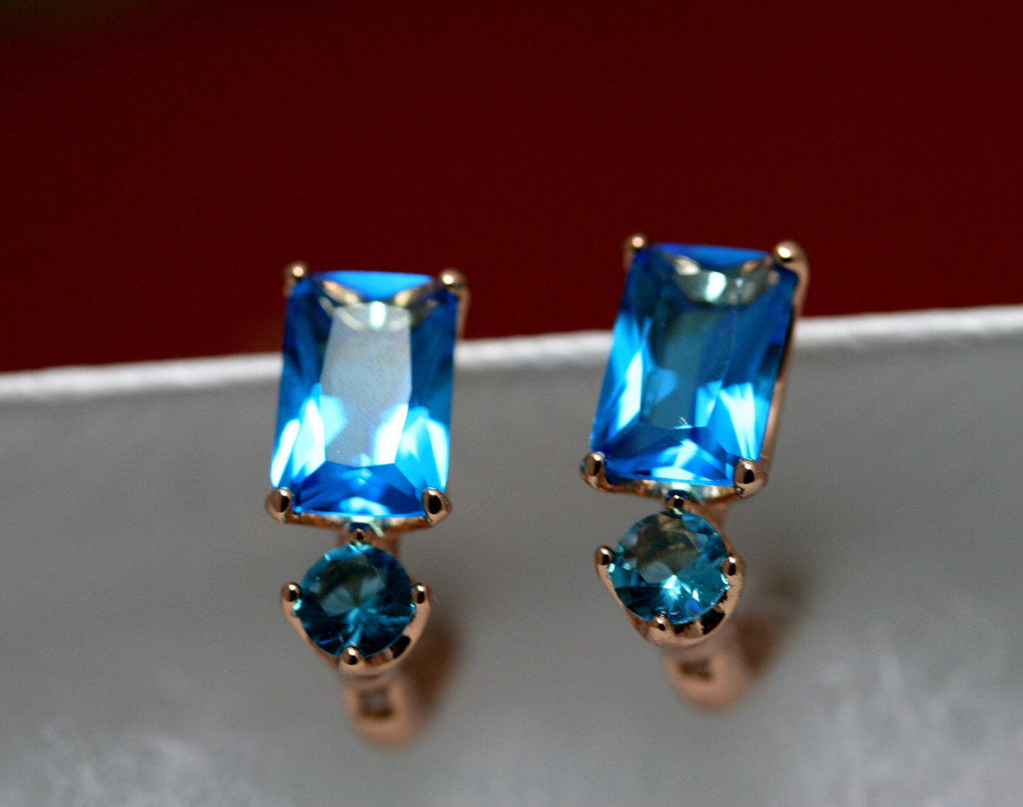 Rectangular CZ Stud Earrings, Burgundy CZ Earrings, Royal Blue CZ Earrings,