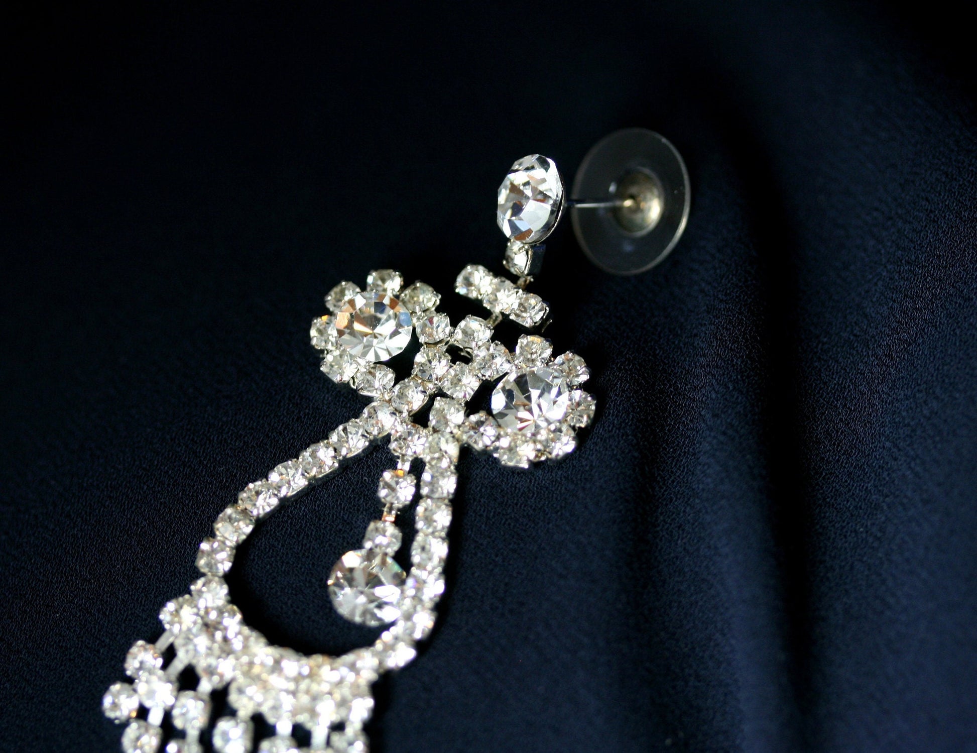 Clear Rhinestones Unique Open Teardrop Post Drop Earrings Décor Drop Earrings Bridal Wedding Beautiful Dazzle Crystal Dangle Fashion Jewelry