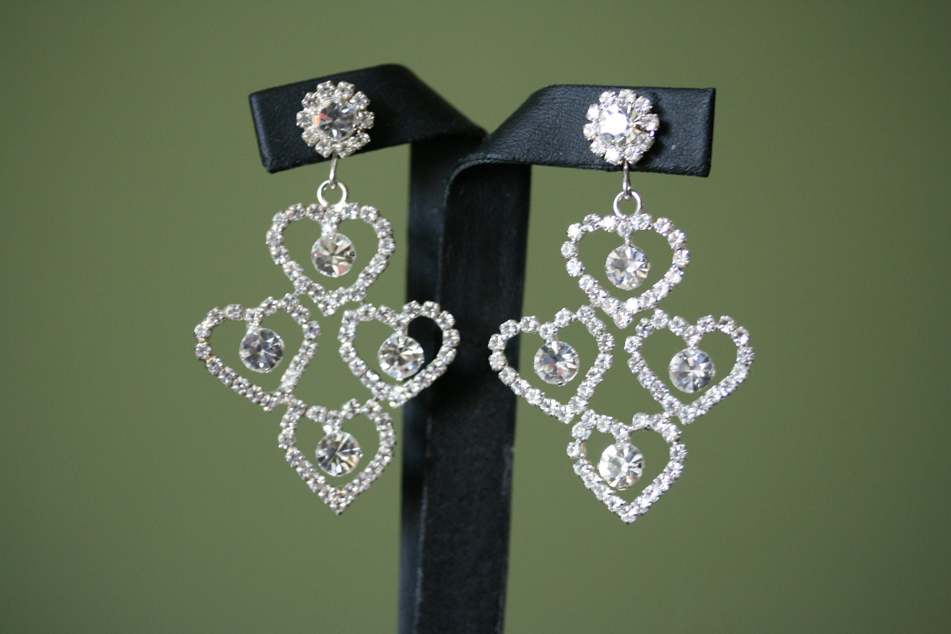 Clear Rhinestones Open Heart Post Drop Earrings Décor Drop Earrings Bridal Wedding Beautiful Dazzle Crystal Dangle Fashion Jewelry