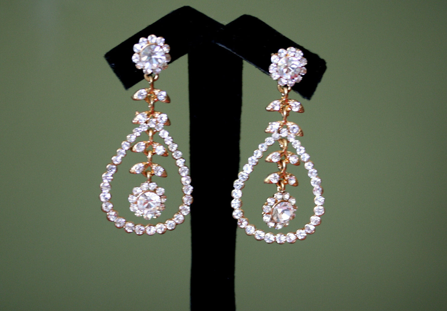 Clear Rhinestones Unique Open Teardrop Post Drop Earrings Décor Drop Earrings Bridal Wedding Beautiful Dazzle Crystal Dangle Fashion Jewelry