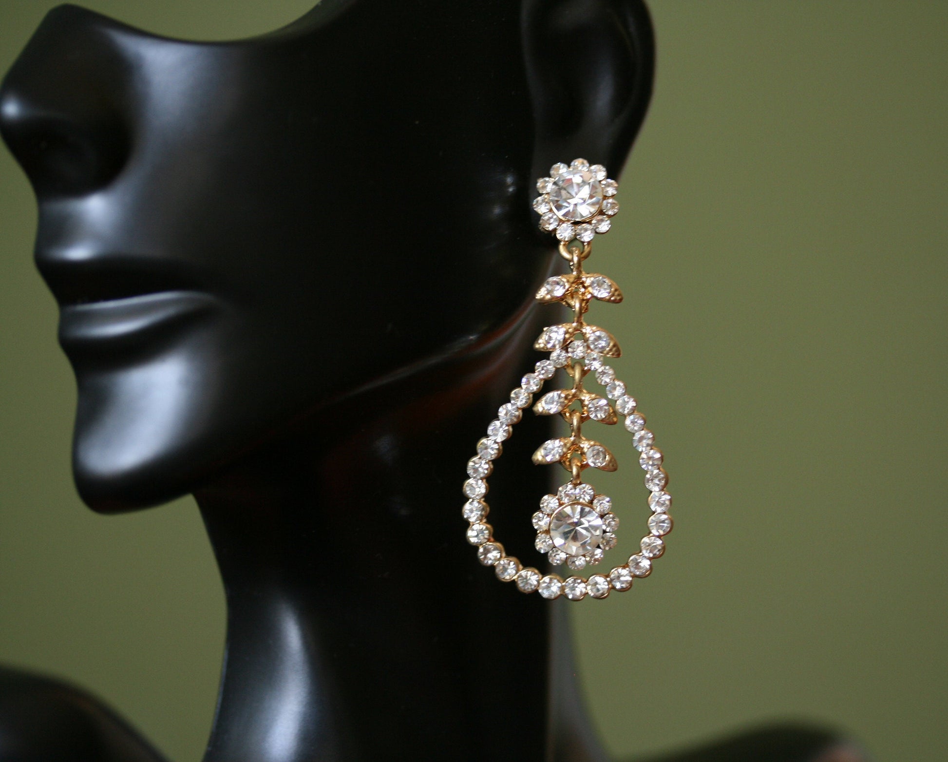 Clear Rhinestones Unique Open Teardrop Post Drop Earrings Décor Drop Earrings Bridal Wedding Beautiful Dazzle Crystal Dangle Fashion Jewelry