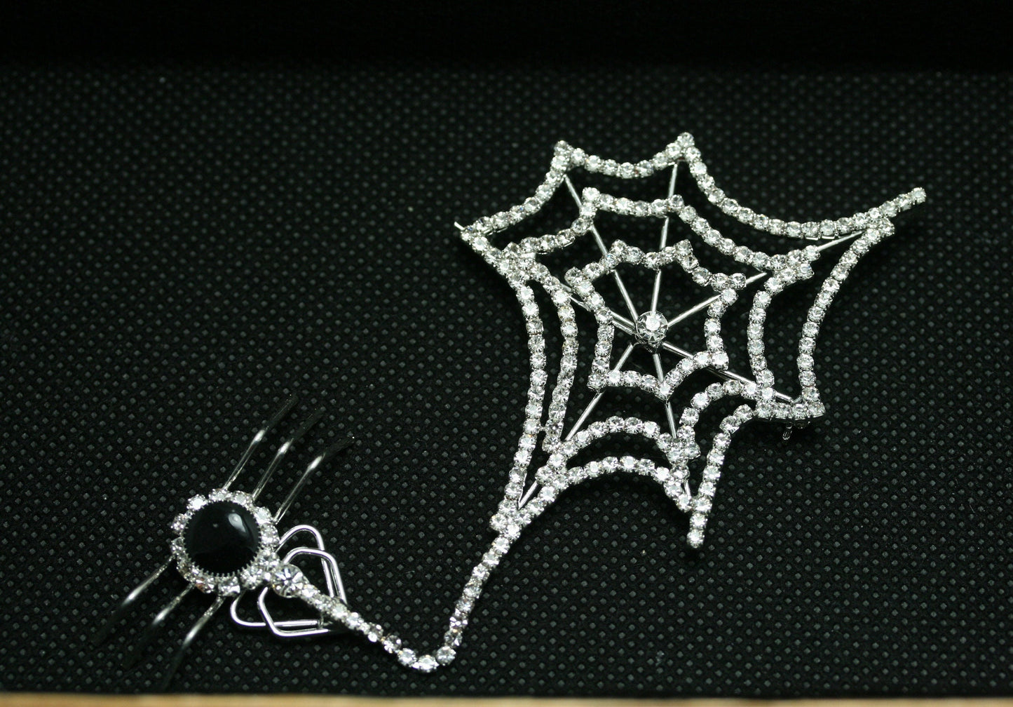 Halloween Vintage SPIDER & WEB Rhinestone Brooch, Large Spider Pin Crystal Halloween Jewelry