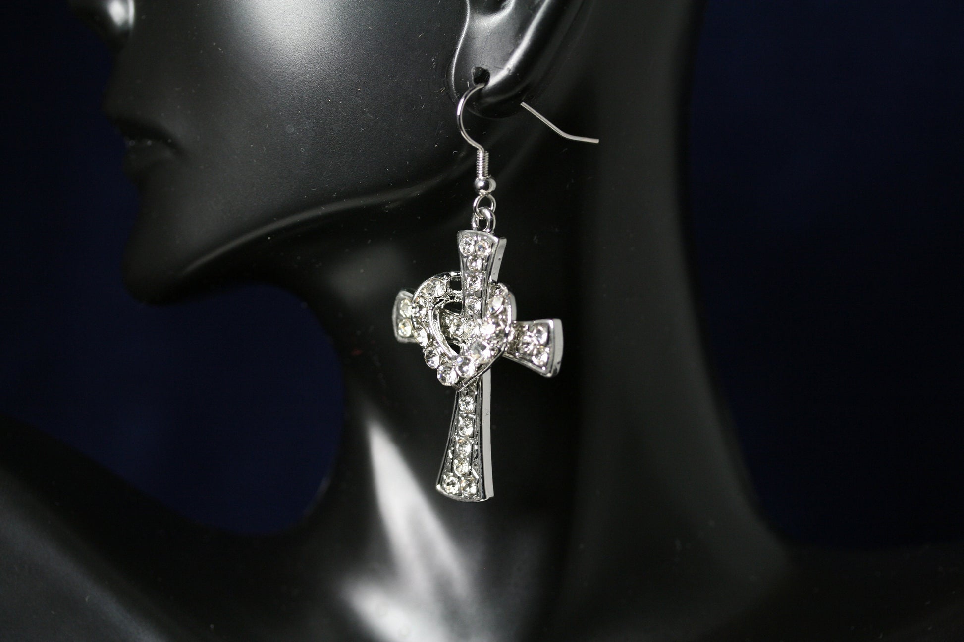 Fashion Heart with Crystal Cross Personality Fishhook Earrings Charm Women Girls