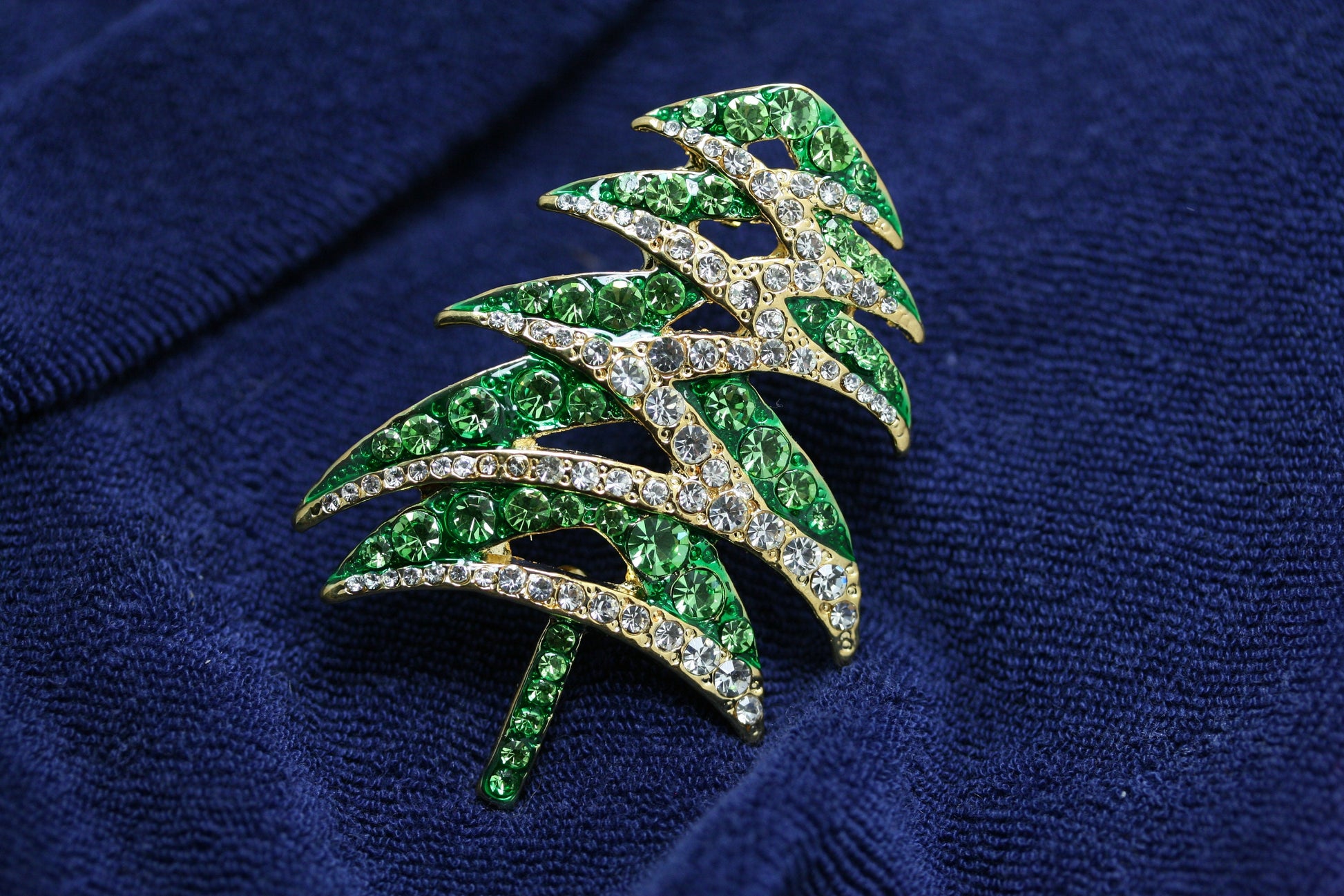 Green Rhinestone Christmas Tree Brooch Pin, Christmas Jewelry Gift