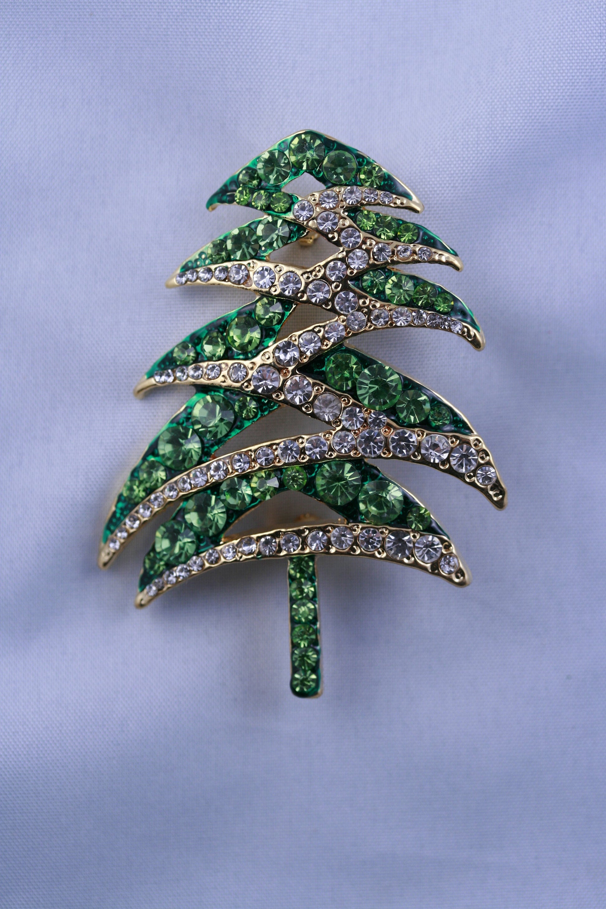 Green Rhinestone Christmas Tree Brooch Pin, Christmas Jewelry Gift
