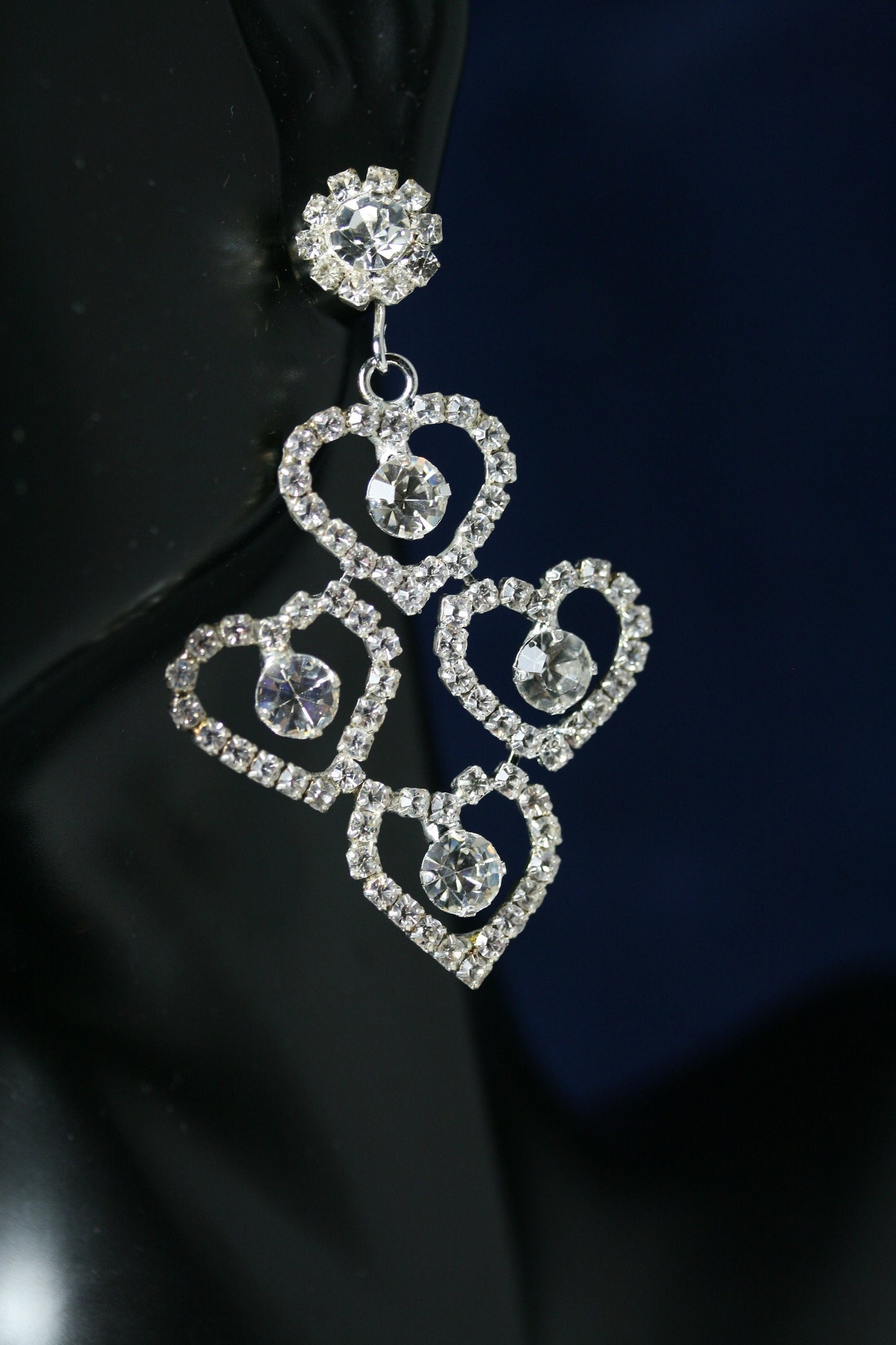 Clear Rhinestones Open Heart Post Drop Earrings Décor Drop Earrings Bridal Wedding Beautiful Dazzle Crystal Dangle Fashion Jewelry