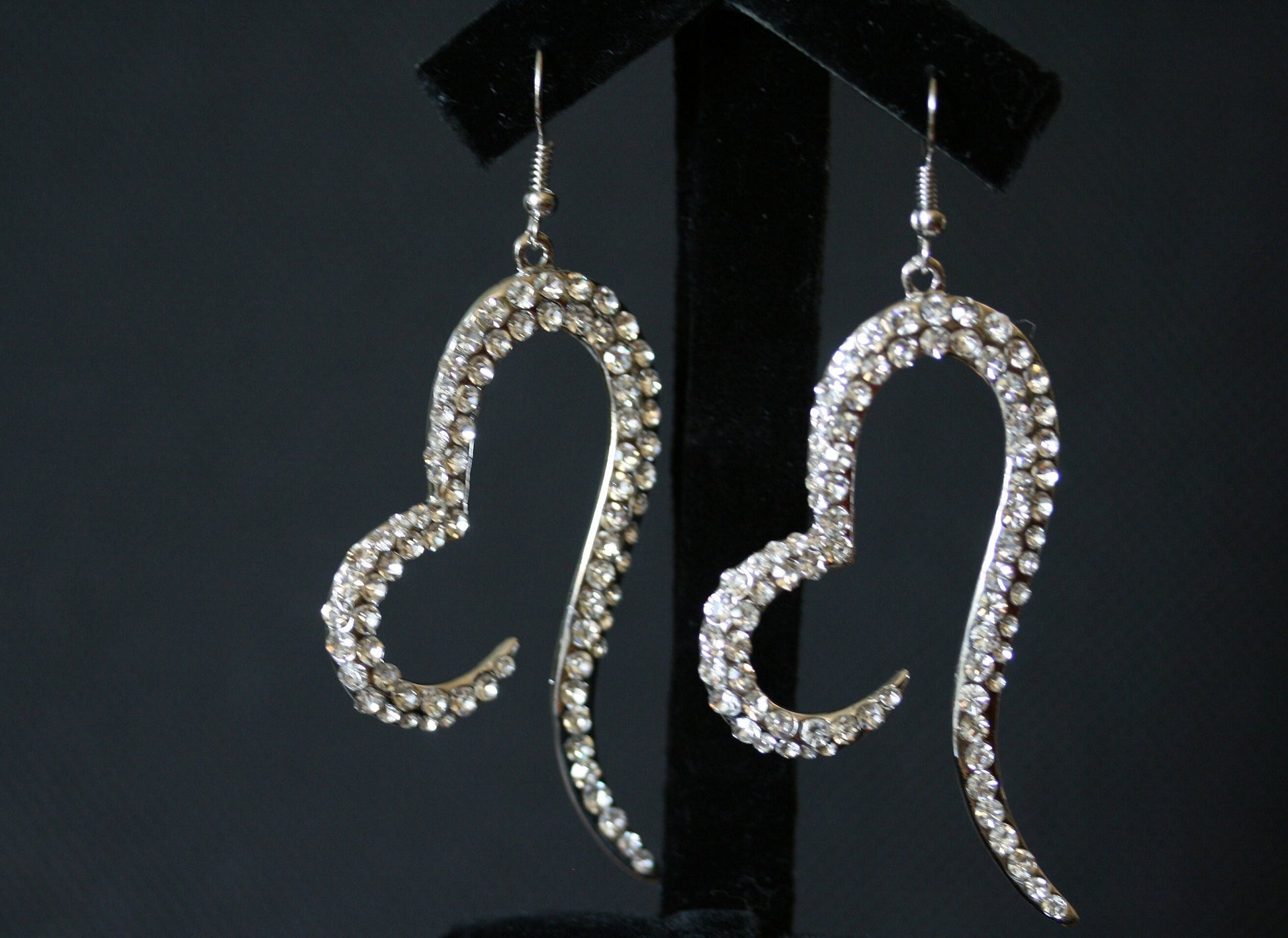 Clear Rhinestones Open Heart French Hook Earrings Décor Drop Earrings Bridal Wedding Beautiful Dazzle Crystal Dangle Fashion Jewelry