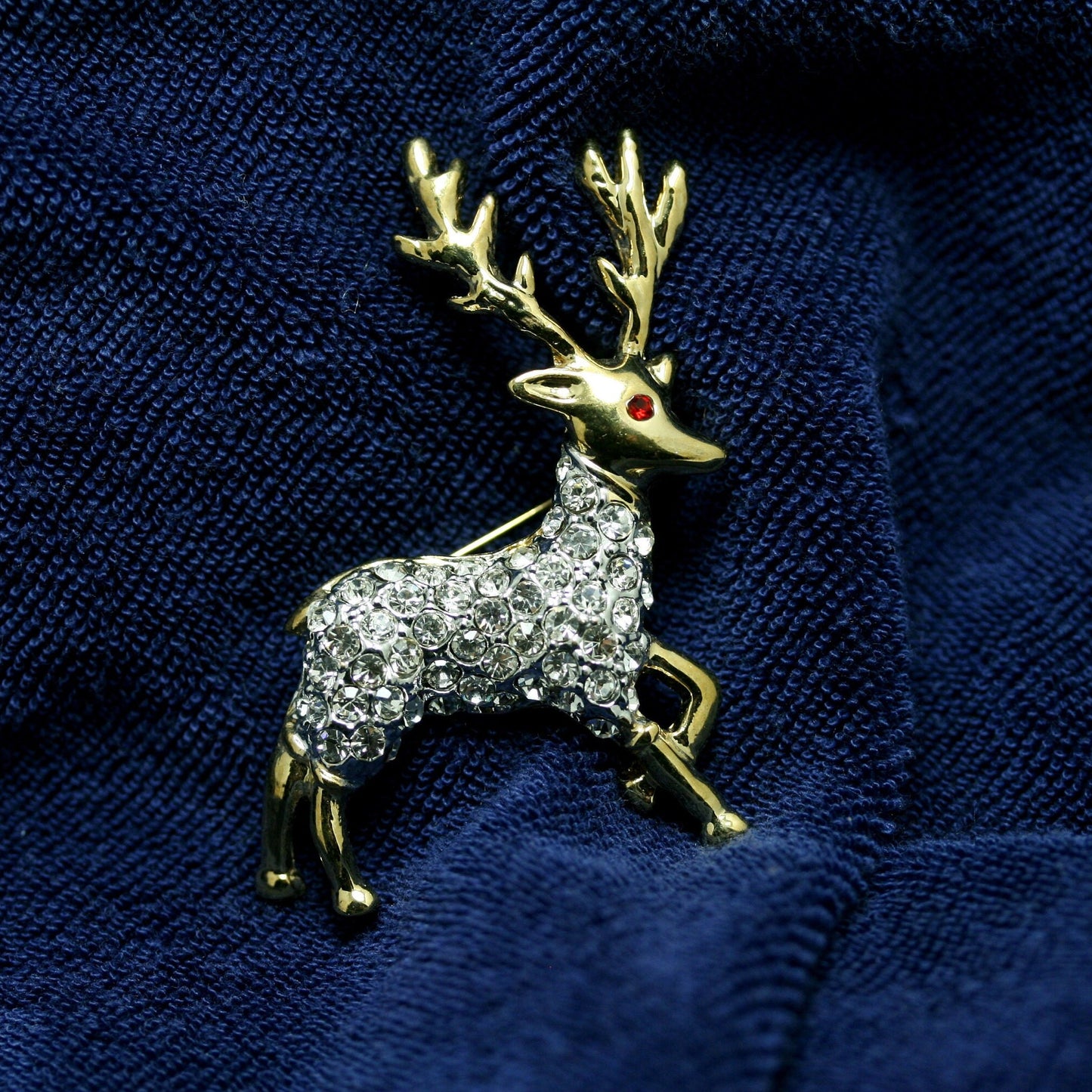 Reindeer Brooch Pin Two-Tone Pave Rhinestones, Christmas Reindeer Brooch, Holiday Jewelry Gift For Her