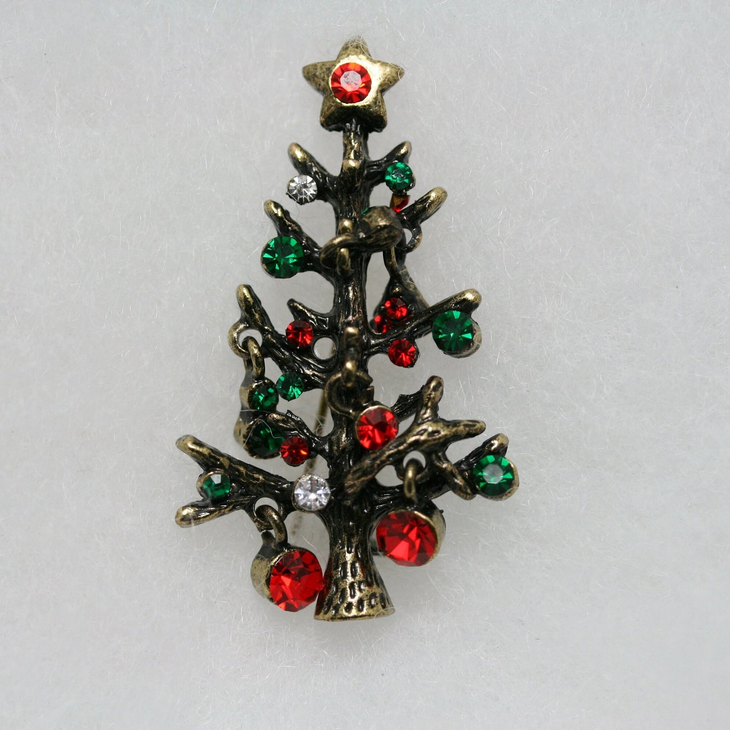 Vintage Christmas Tree Brooch, Crystal Holiday Jewelry Gift For Her, Rhinestone Christmas Tree Pin