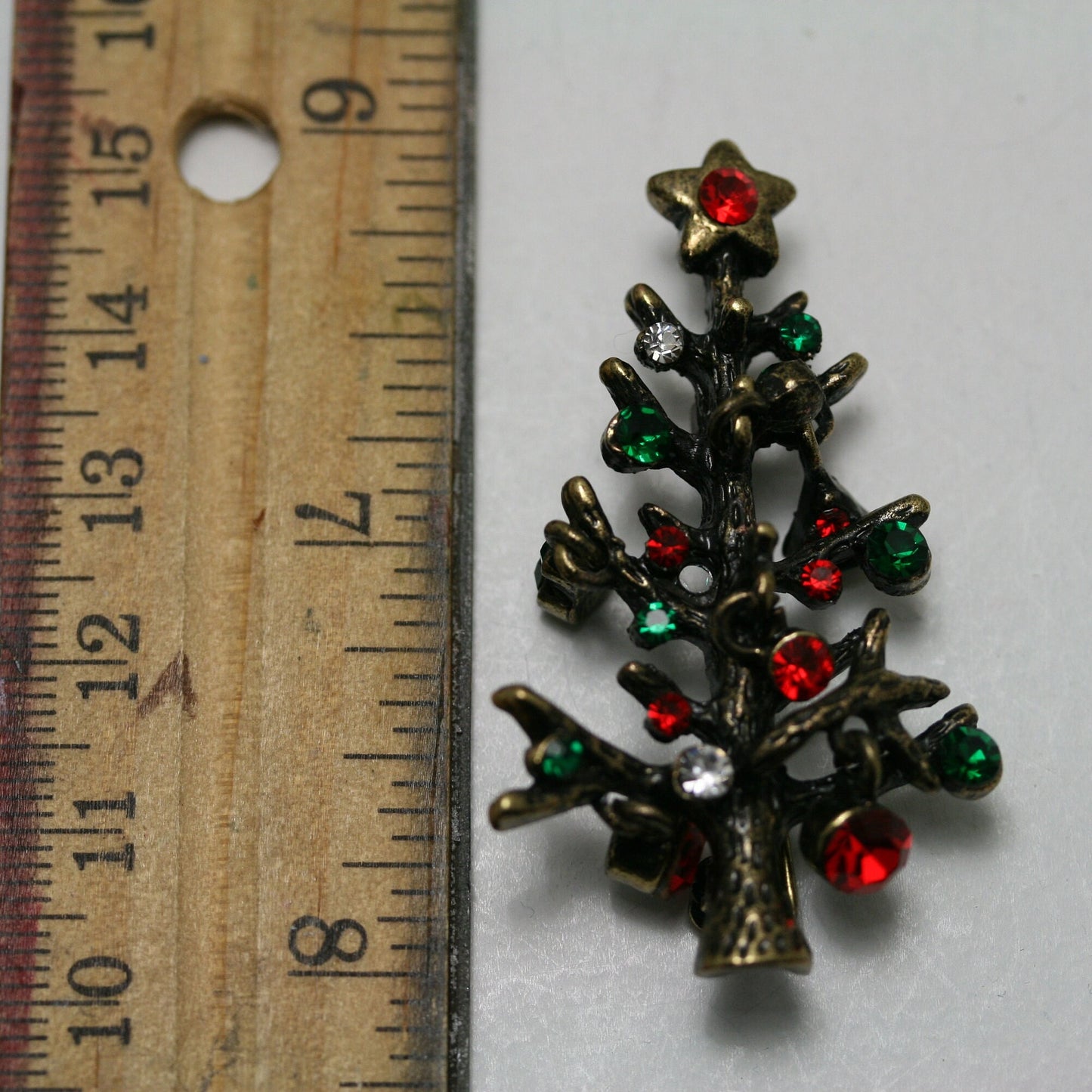 Vintage Christmas Tree Brooch, Crystal Holiday Jewelry Gift For Her, Rhinestone Christmas Tree Pin