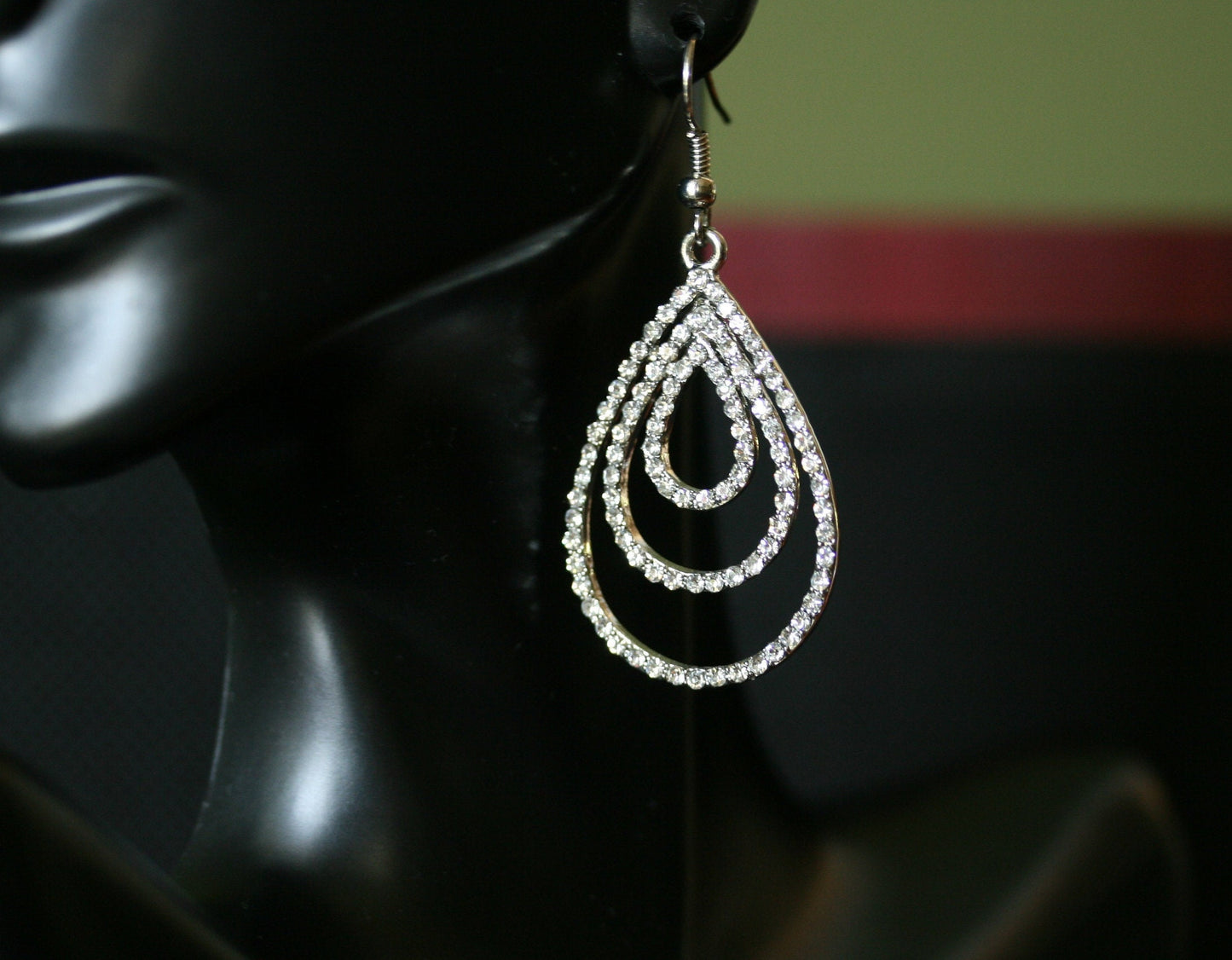 Clear Rhinestones Unique Teardrop French Hook Earrings Décor Drop Earrings Bridal Wedding Beautiful Dazzle Crystal Dangle Fashion Jewelry