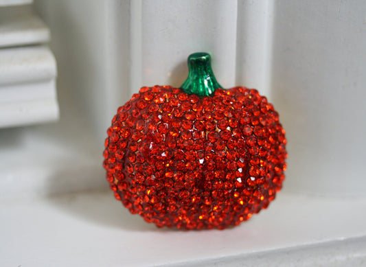Rhinestone Fall Autumn Cornucopia Halloween Thanksgiving Pumpkin Pin Brooch, Holiday Fashion Costume Jewelry