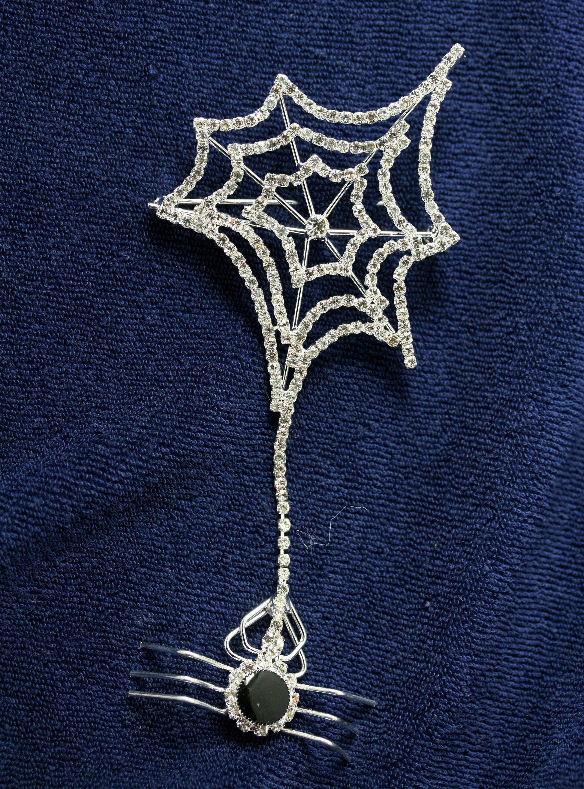 Halloween Vintage SPIDER & WEB Rhinestone Brooch, Large Spider Pin Crystal Halloween Jewelry
