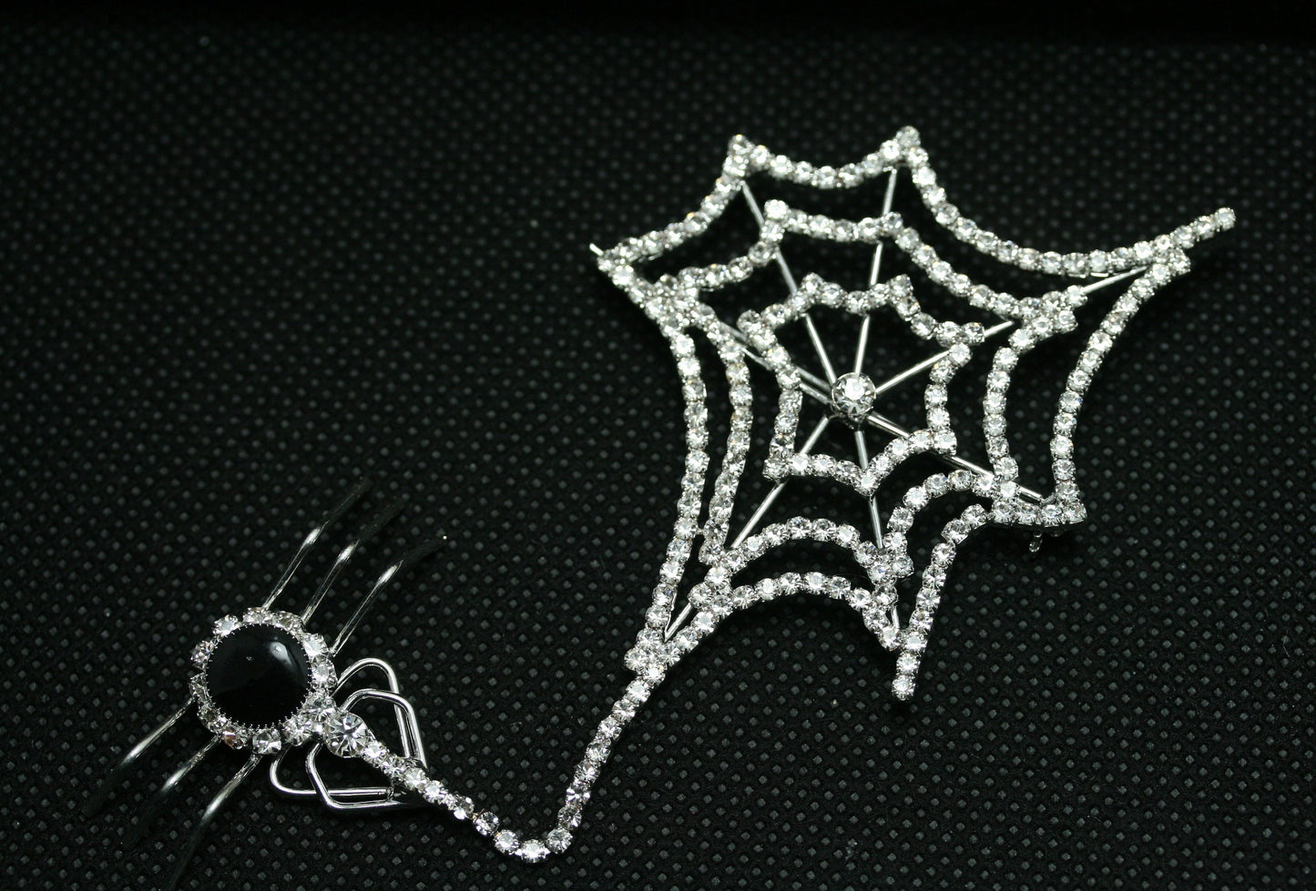 Halloween Vintage SPIDER & WEB Rhinestone Brooch, Large Spider Pin Crystal Halloween Jewelry