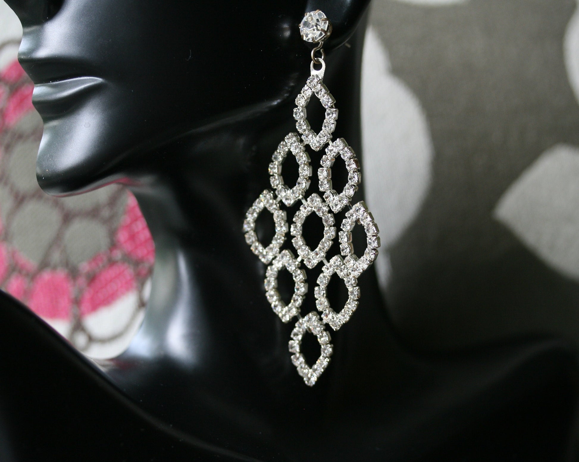 Clear Rhinestones Unique Post Drop pageant Earrings Décor Drop Earrings Bridal Wedding Beautiful Dazzle Crystal Dangle Fashion Jewelry