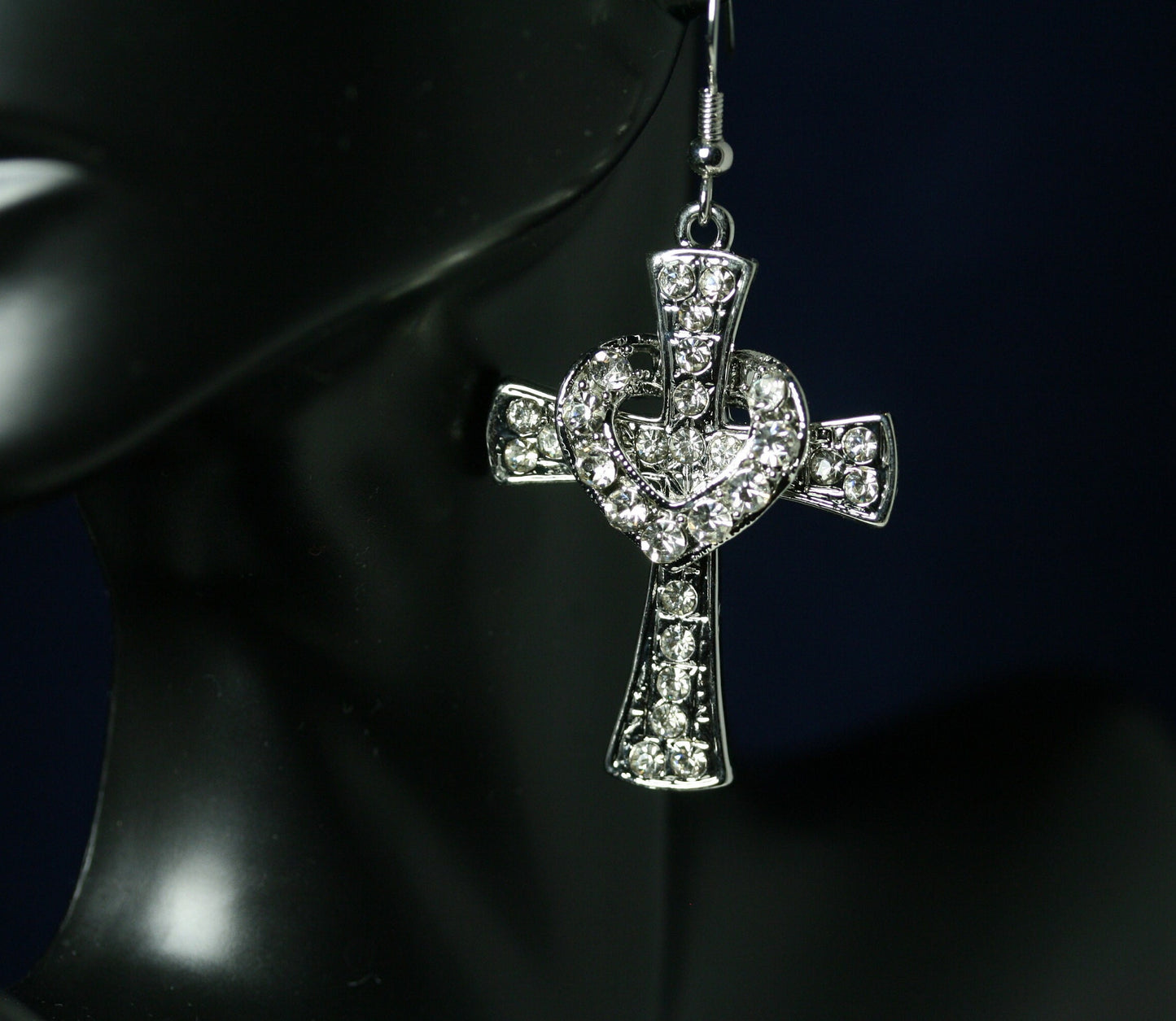 Fashion Heart with Crystal Cross Personality Fishhook Earrings Charm Women Girls
