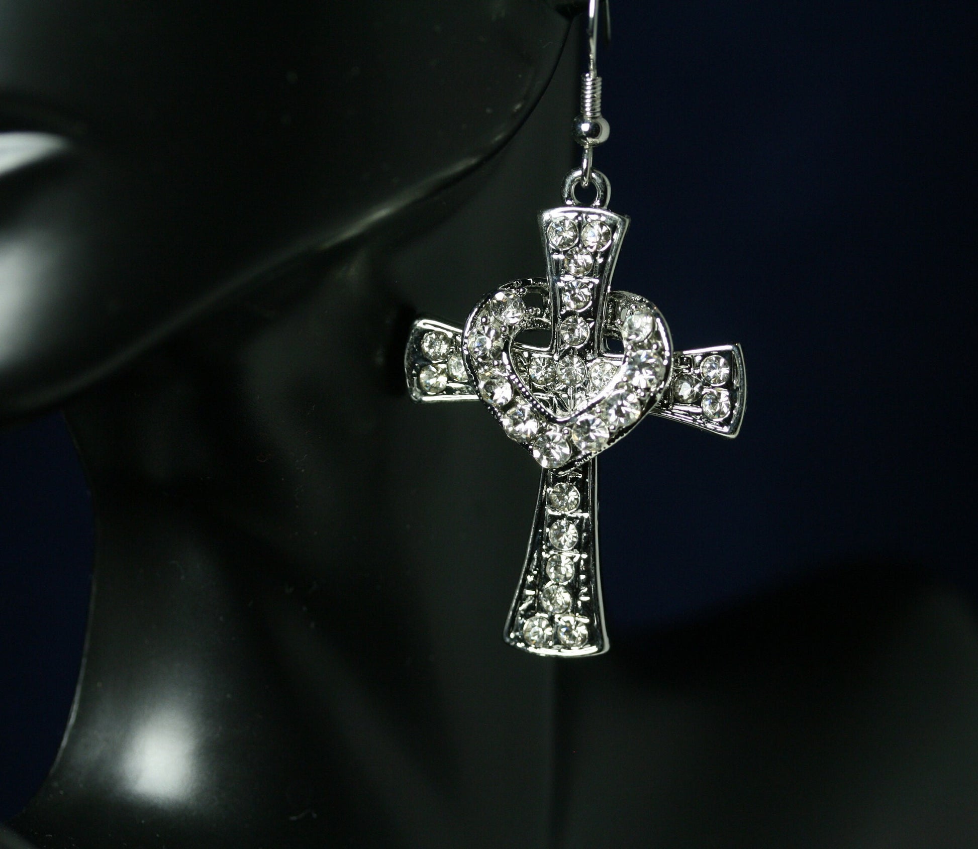Fashion Heart with Crystal Cross Personality Fishhook Earrings Charm Women Girls