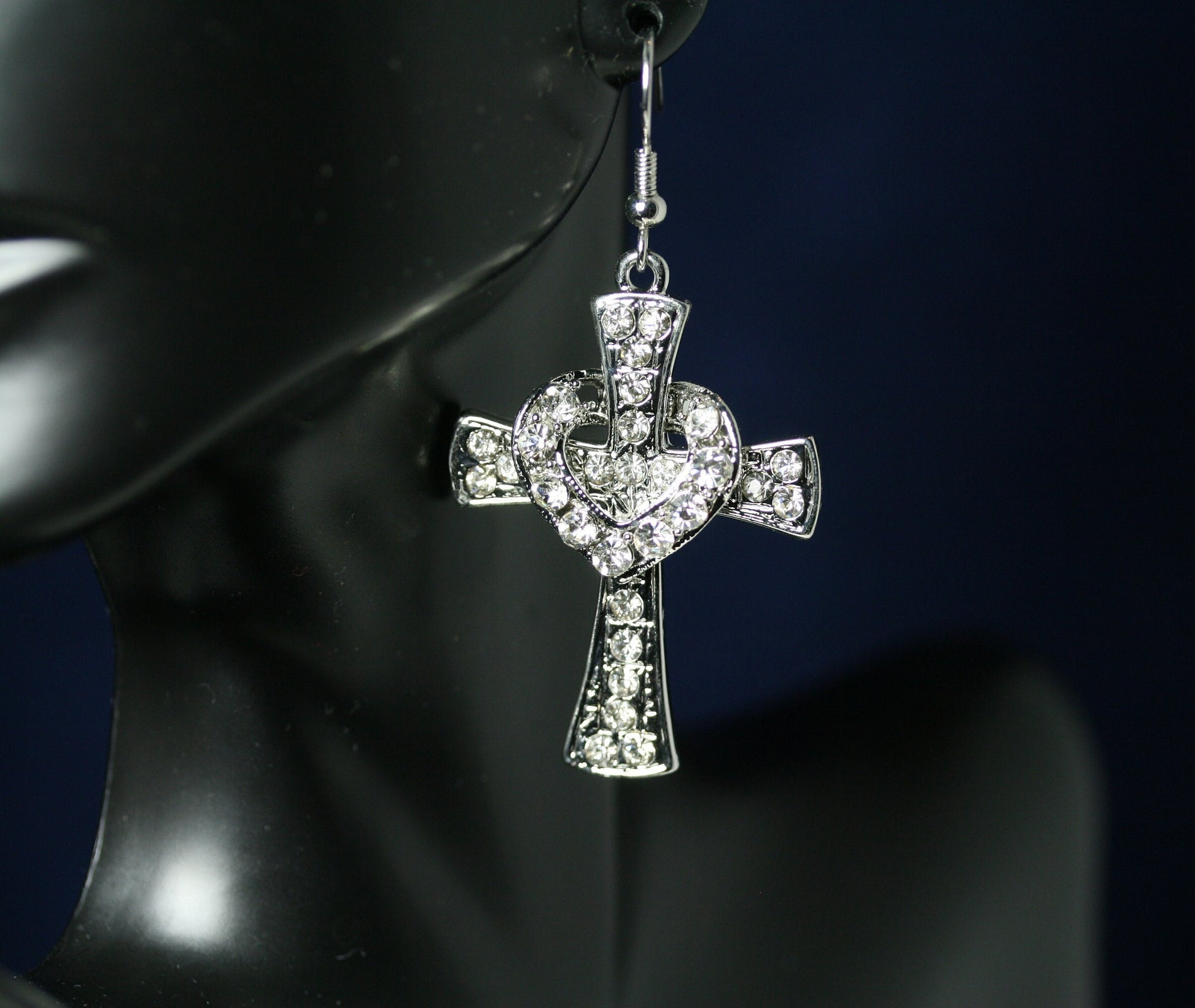 Fashion Heart with Crystal Cross Personality Fishhook Earrings Charm Women Girls