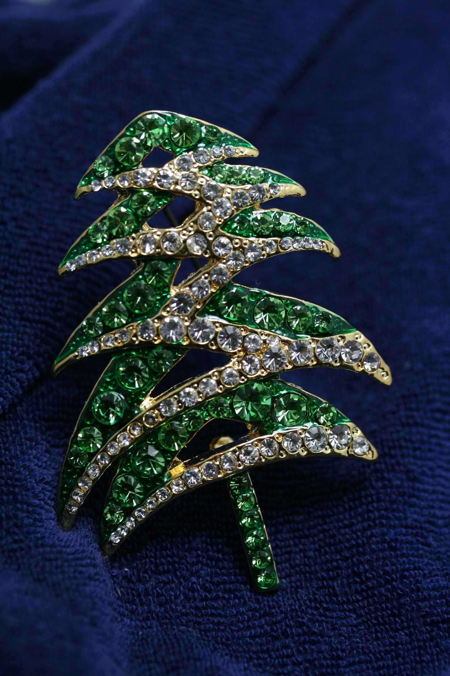 Green Rhinestone Christmas Tree Brooch Pin, Christmas Jewelry Gift