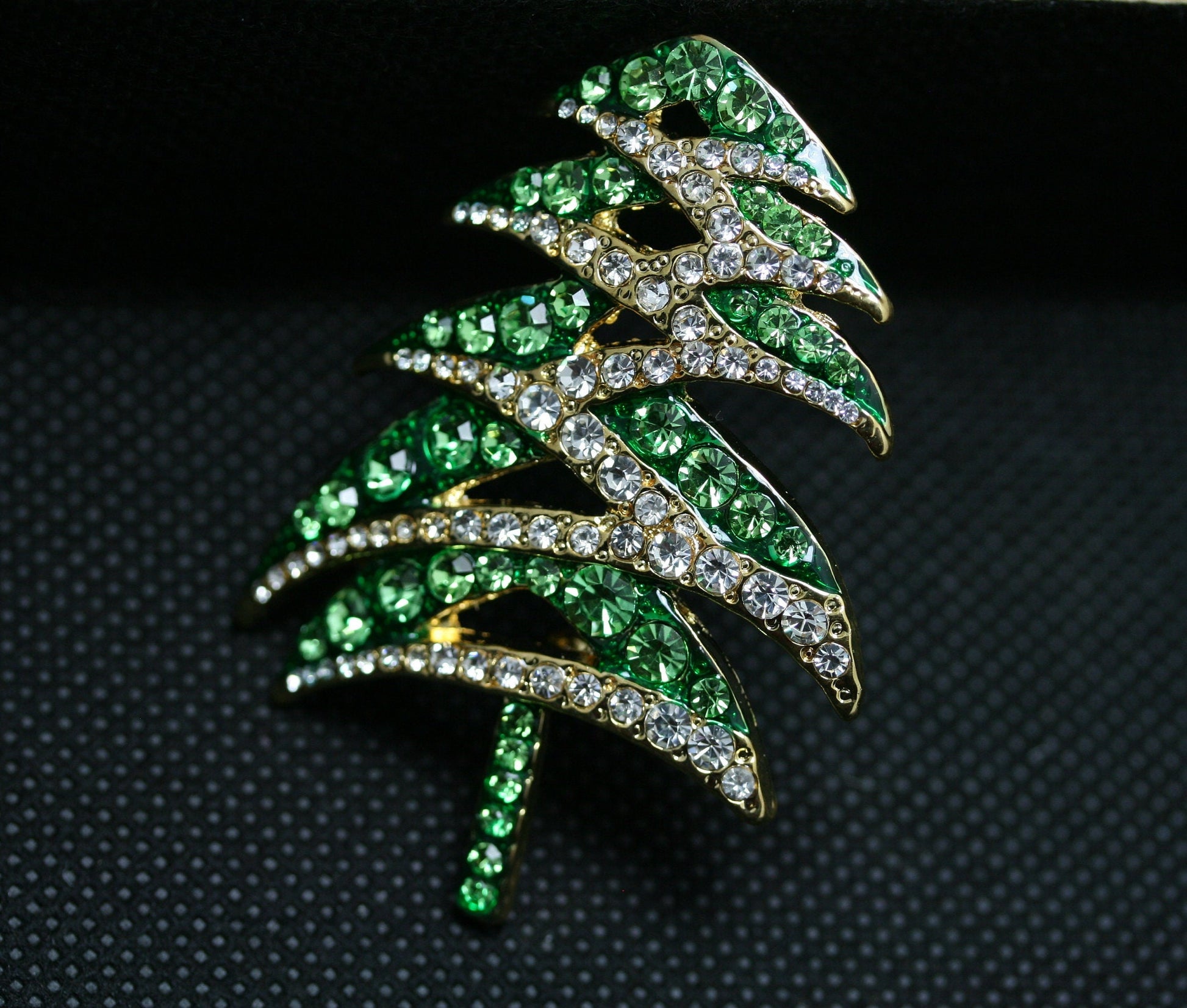Green Rhinestone Christmas Tree Brooch Pin, Christmas Jewelry Gift