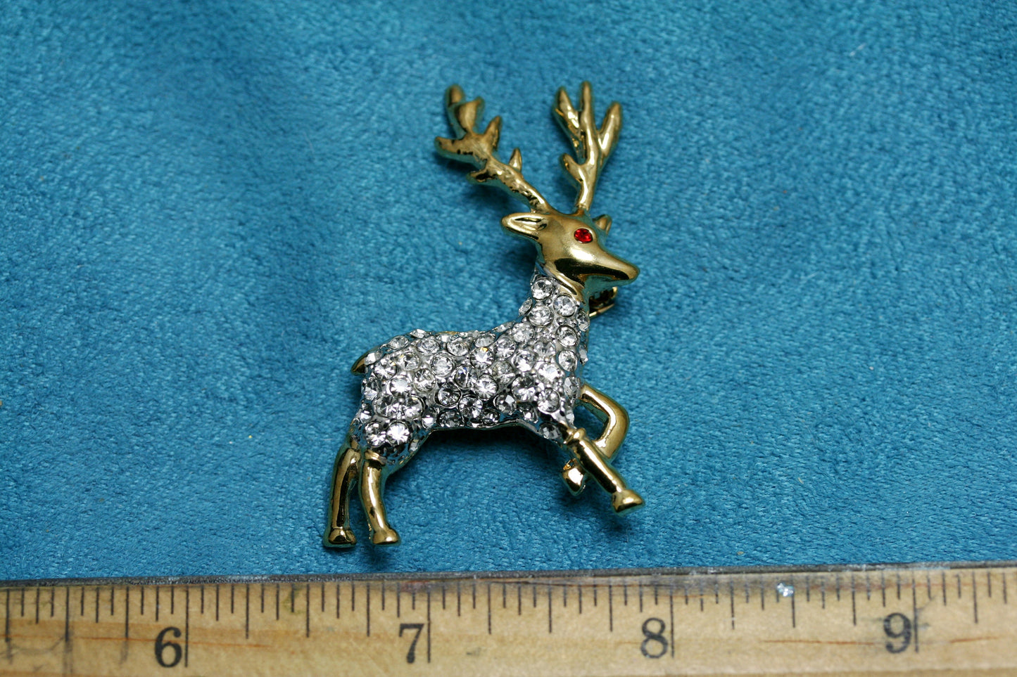 Reindeer Brooch Pin Two-Tone Pave Rhinestones, Christmas Reindeer Brooch, Holiday Jewelry Gift For Her