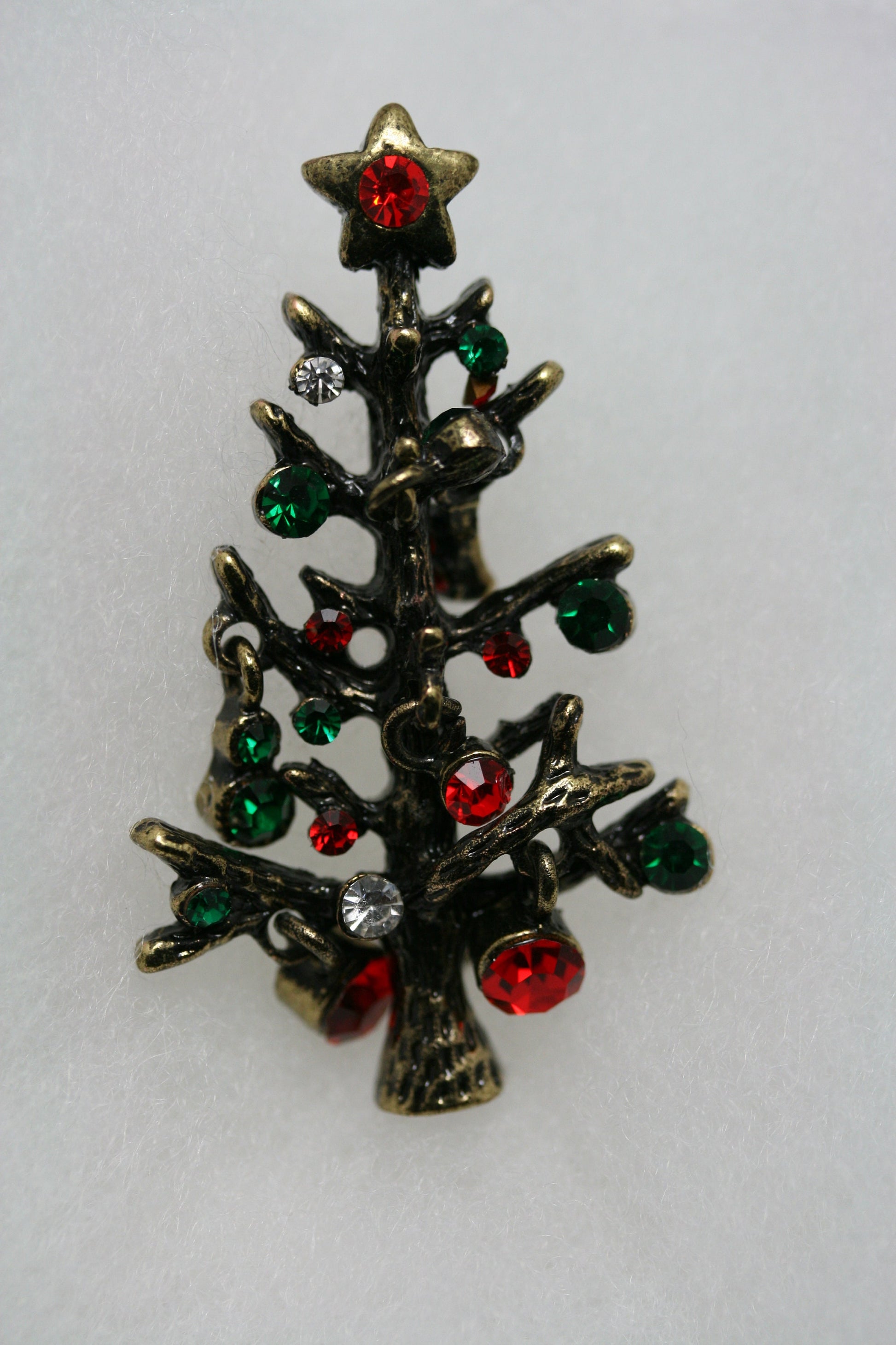 Vintage Christmas Tree Brooch, Crystal Holiday Jewelry Gift For Her, Rhinestone Christmas Tree Pin