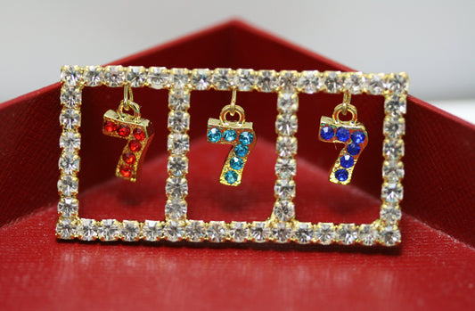 Rhinestone Slot Machine Triple 7 Lapel Vest Pin Brooch Las Vegas 777 Casino Gamblers Slot Machine Jackpot Winner Gambling Pin Brooch