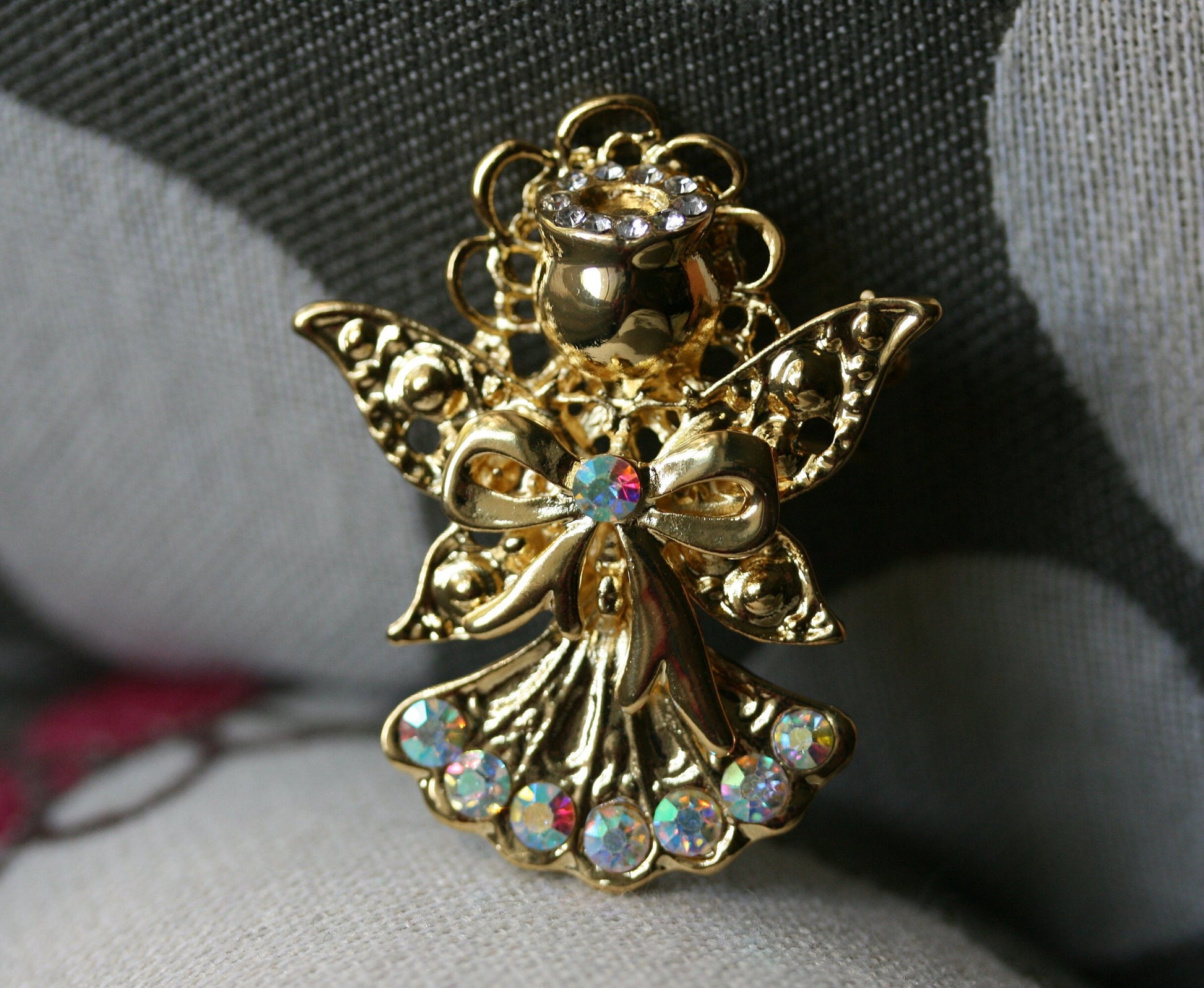 Rhinestone Vintage Angel Brooch Pin, Gold Angel Pin Guardian Angel