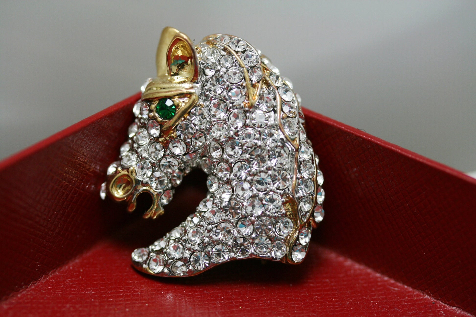 Vintage Rhinestone horse head Pin Crystal and gold