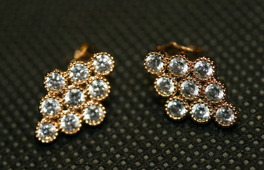 Diamond Shape Rose Gold-Plated Rhinestone Stud Earrings