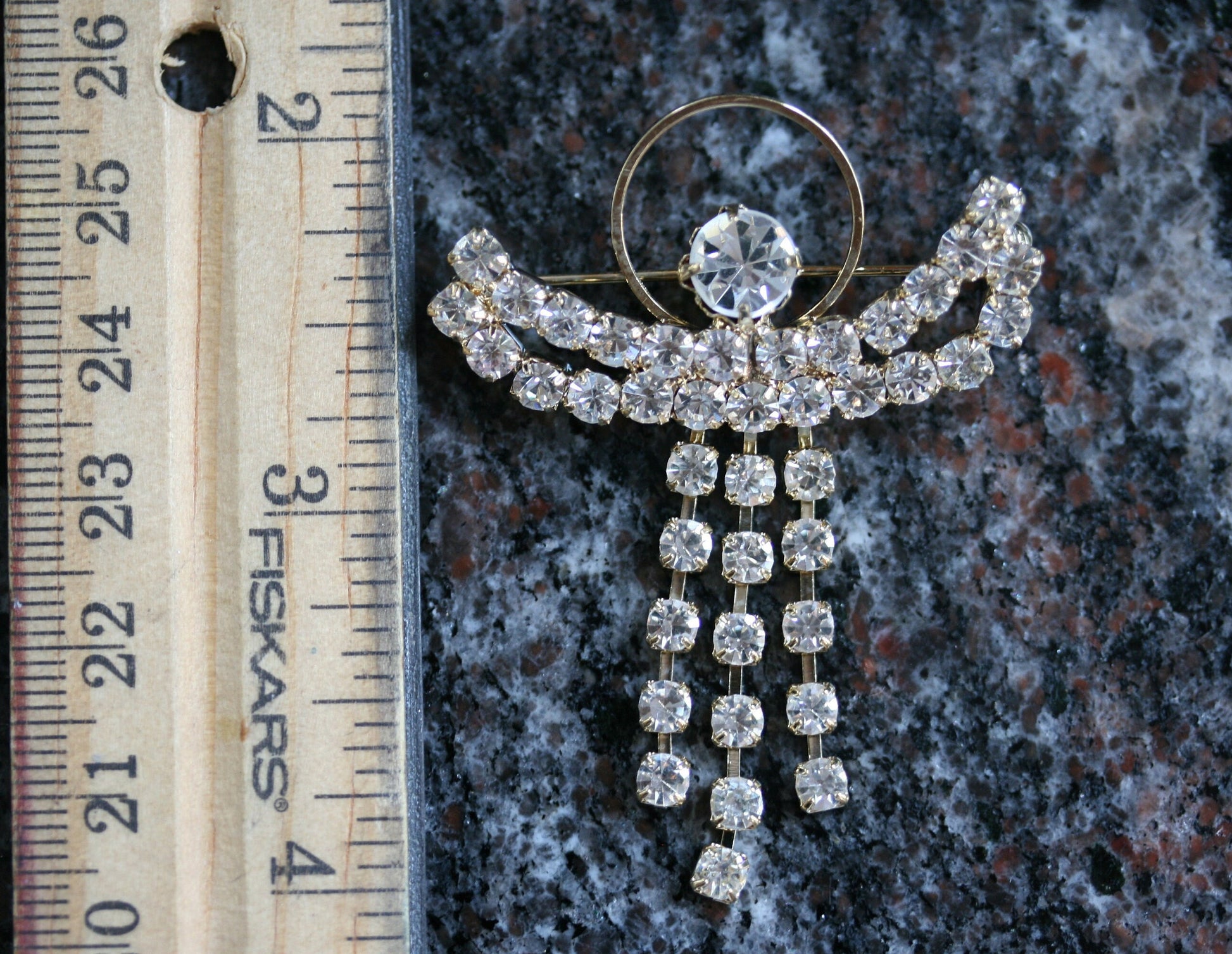 Rhinestone Angel with a Halo Pin and Earrings Set, Crystal Angel Brooch in Gold and Silver Tone, Crystal Post Angel Earrings