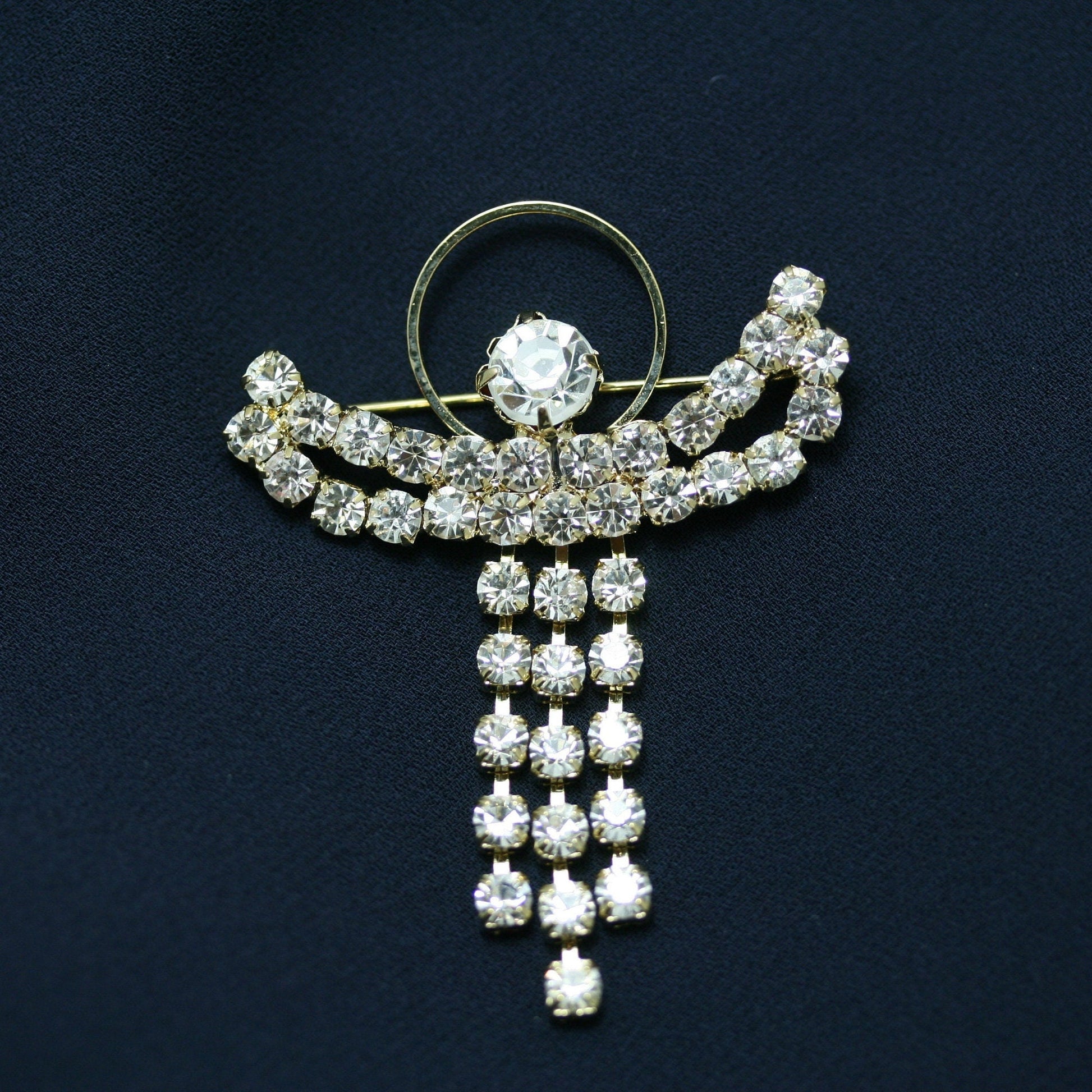 Rhinestone Angel with a Halo Pin and Earrings Set, Crystal Angel Brooch in Gold and Silver Tone, Crystal Post Angel Earrings