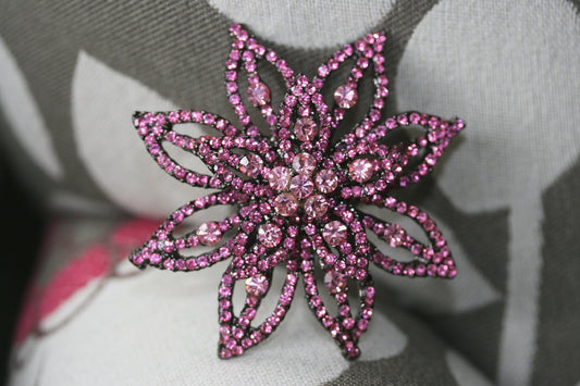 Pink Rhinestone Star Flower Brooch Pin, Bridal Brooch, Brooches Pins Wedding, Crystal Broaches Women