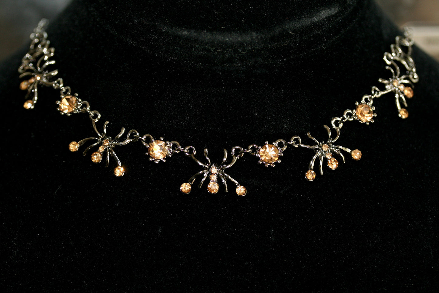 Rhinestone Halloween Gun Metal Spider Choker Necklace Jewelry