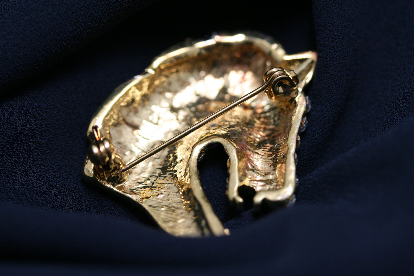 Vintage Rhinestone horse head Pin Crystal and gold
